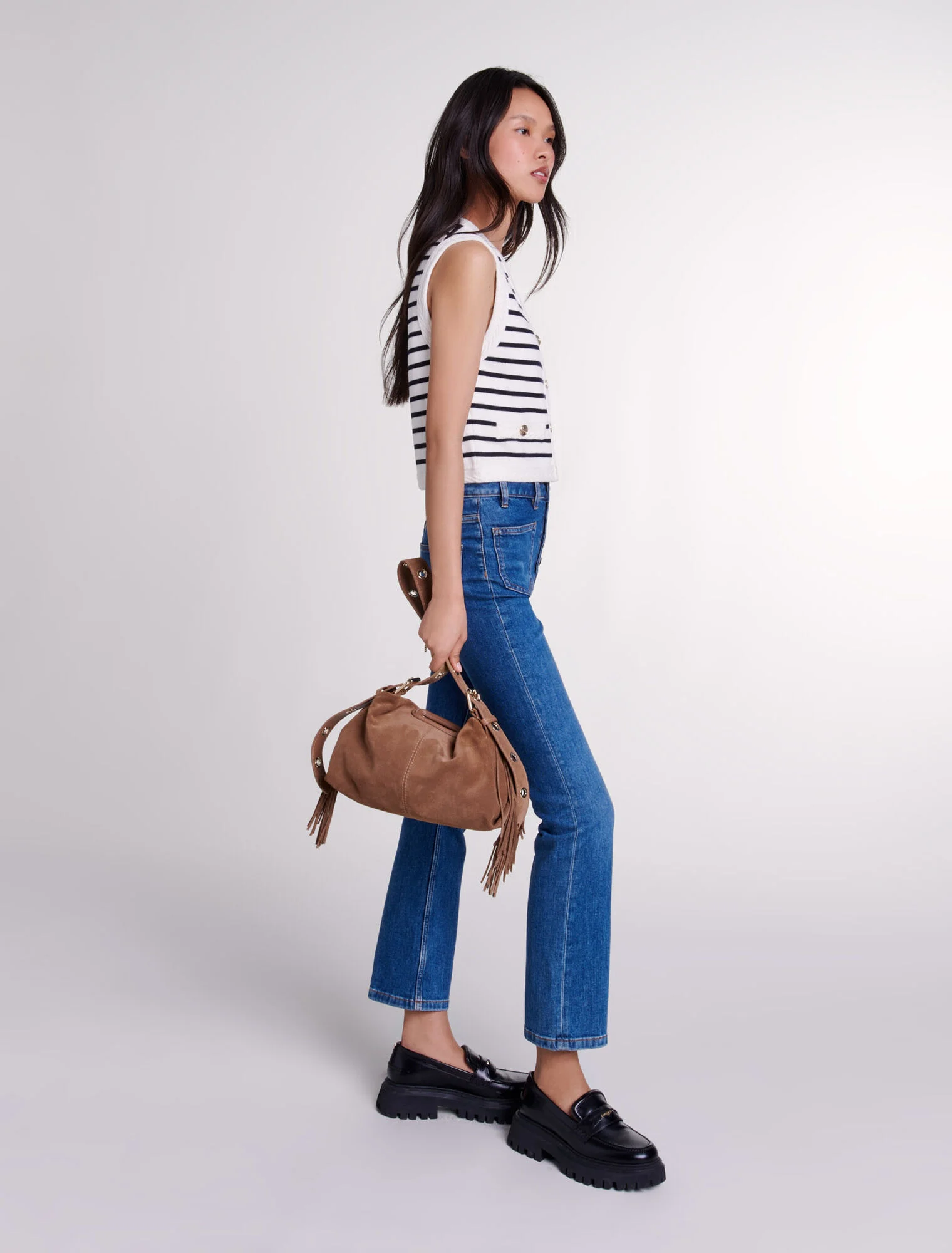 Sleeveless striped cardigan