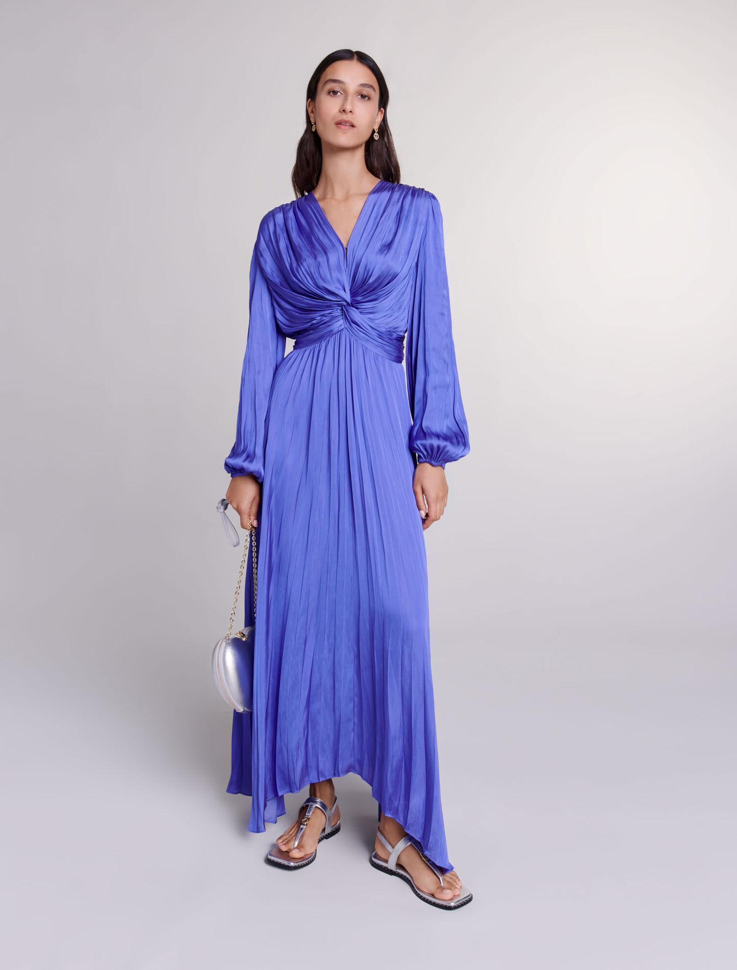 Satin-effect draped maxi dress