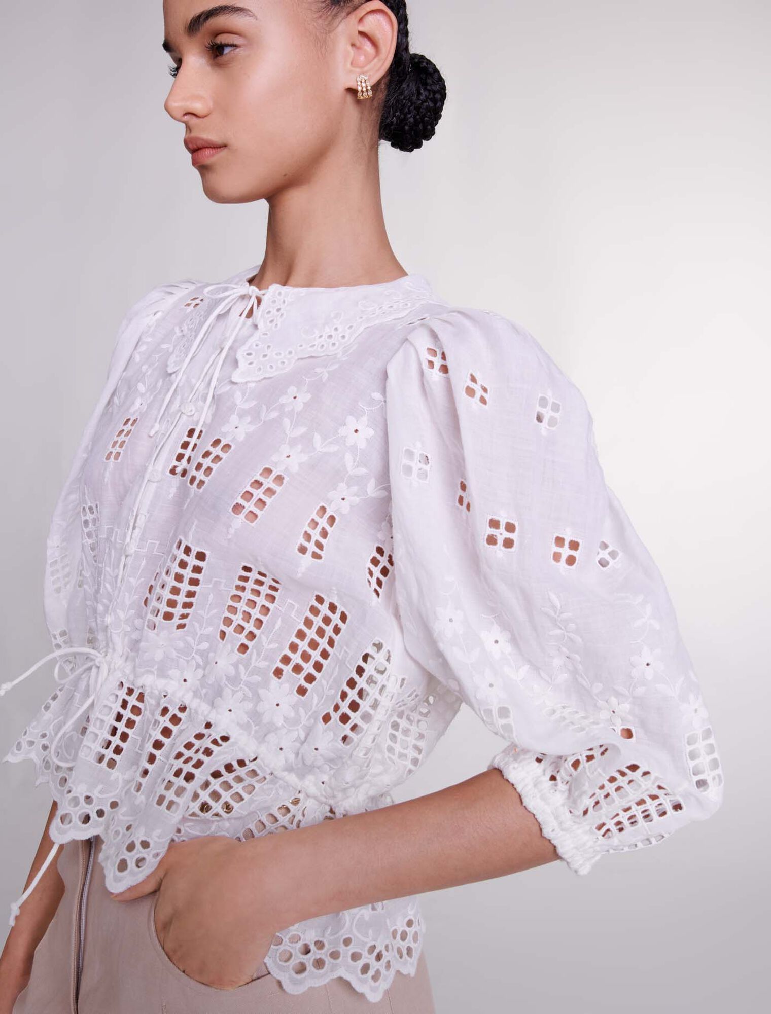 Embroidered ramie blouse