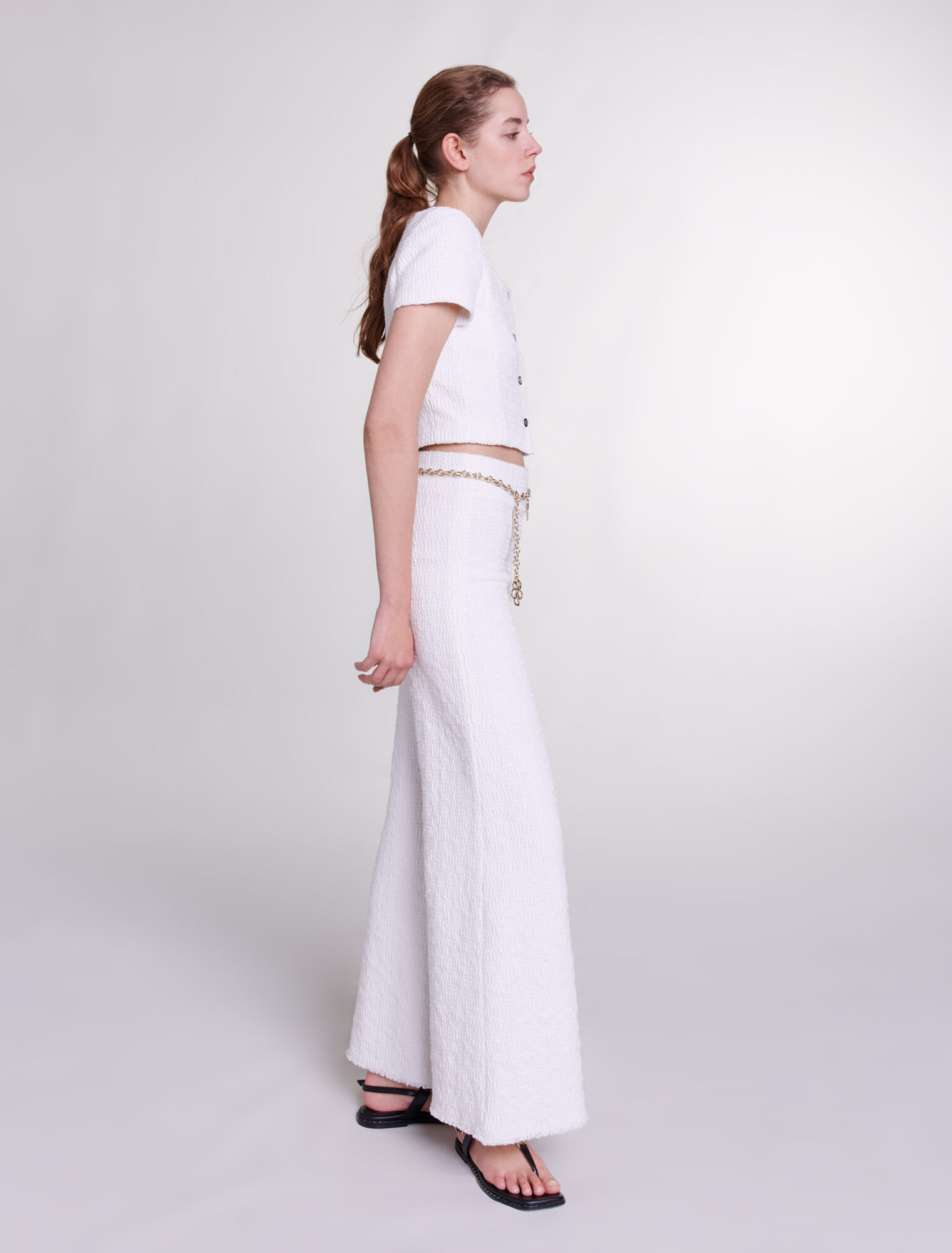 Wide-leg tweed trousers