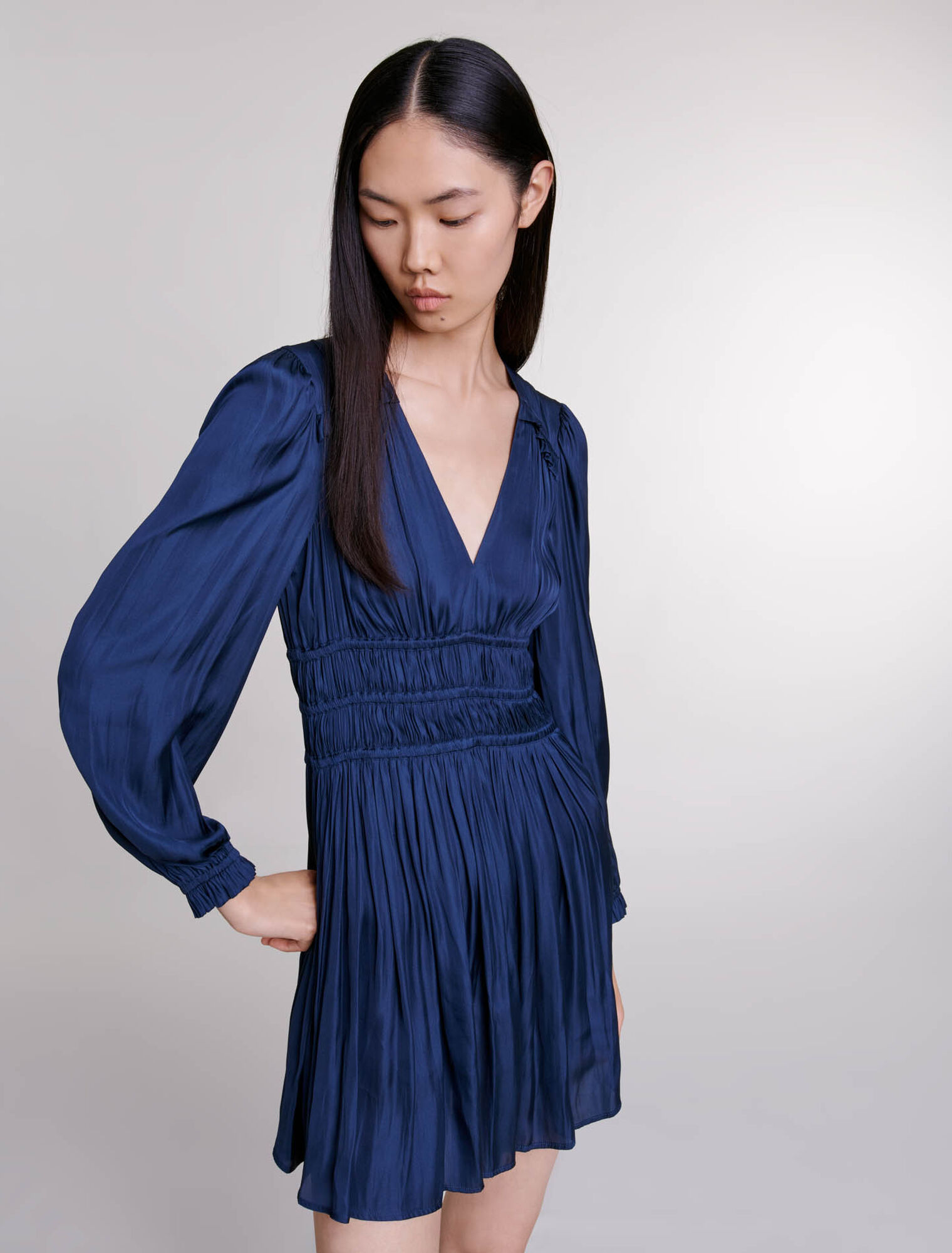 Satin dress with ruffles