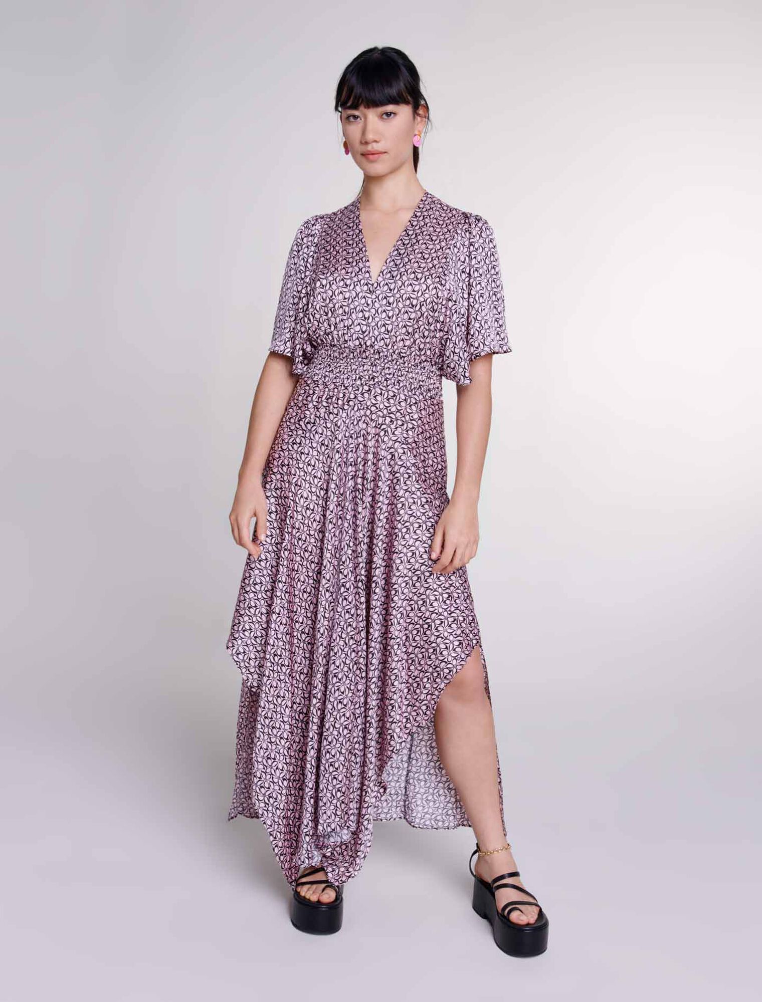 Satin-look patterned maxi dress