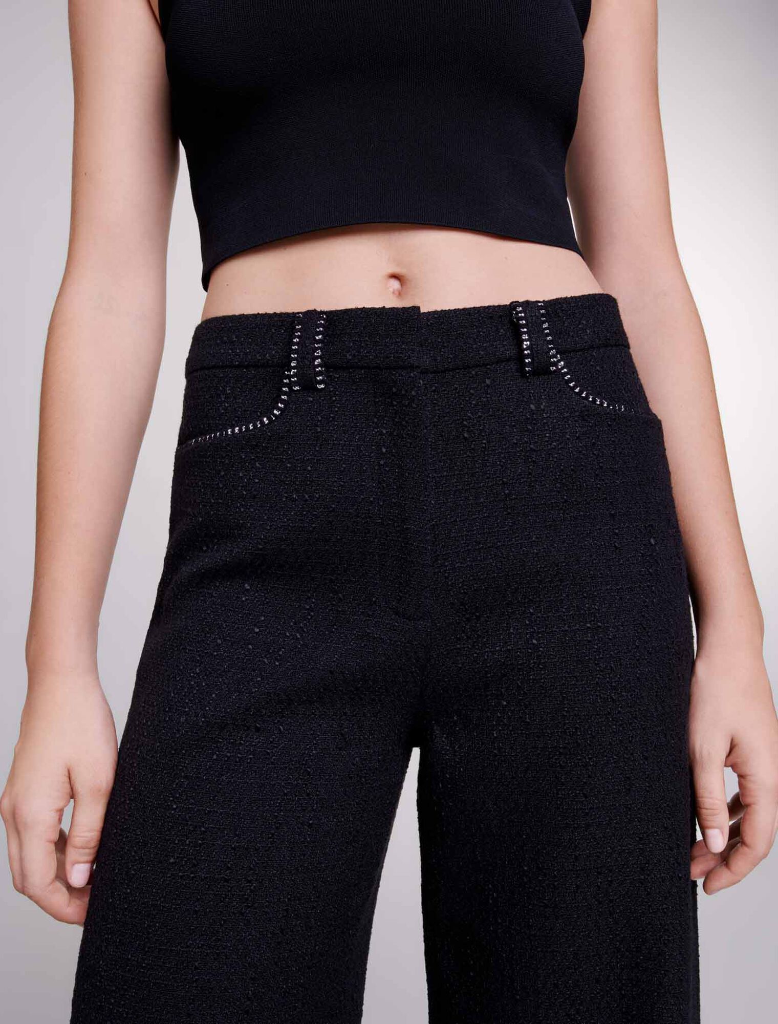 Wide-leg tweed trousers