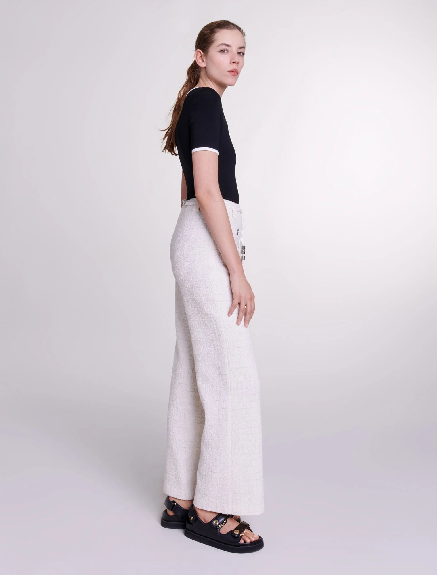 Metallic thread tweed trousers