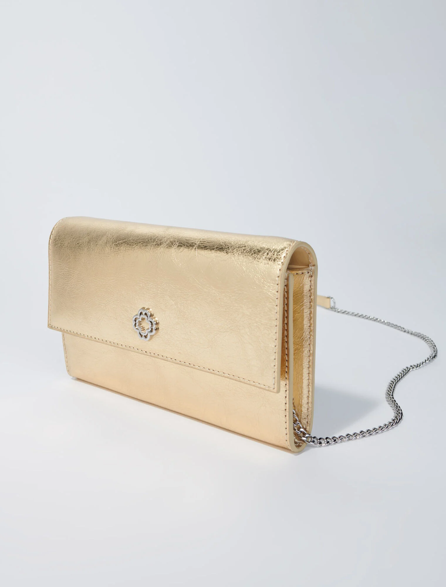 Leather clutch bag with chain