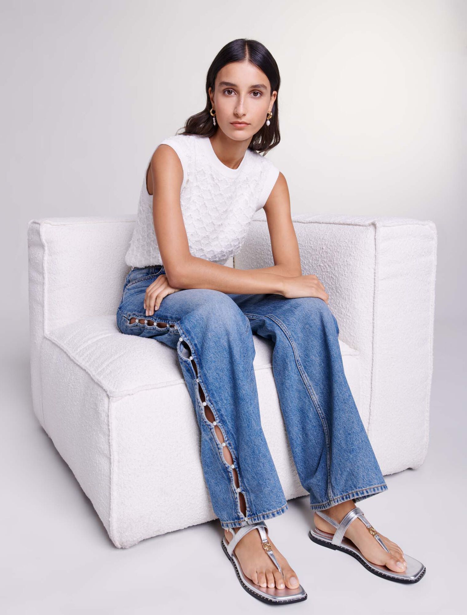 Beaded cutaway jeans