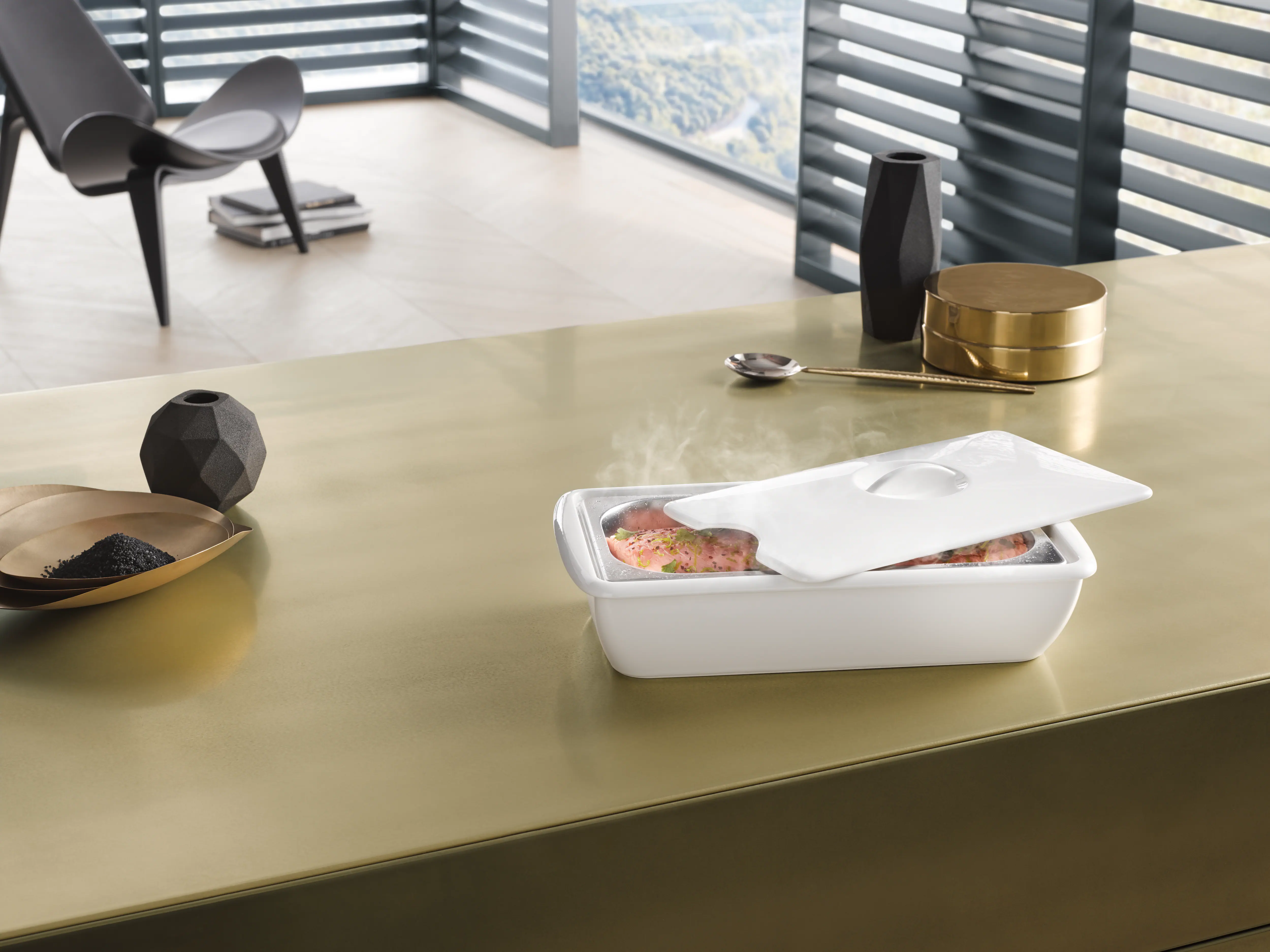 Serving dish for steam oven pan