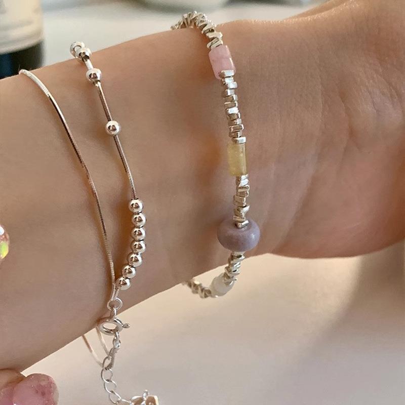 Double layer small round beads snake bone chain bracelet for women minimalist style