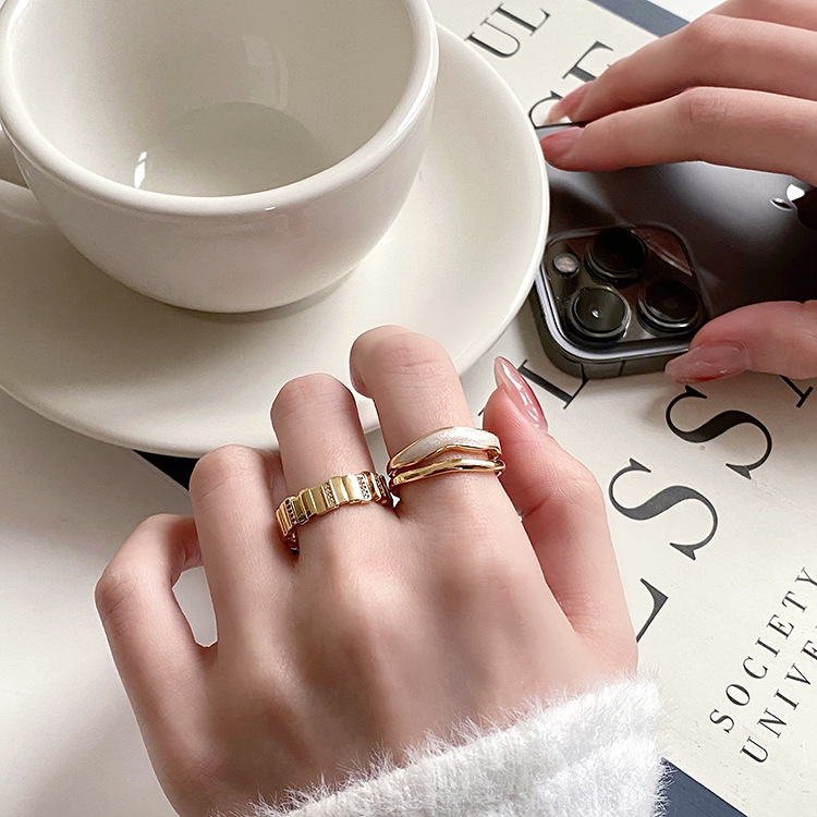 White mother-of-pearl double layer ring niche design index finger ring