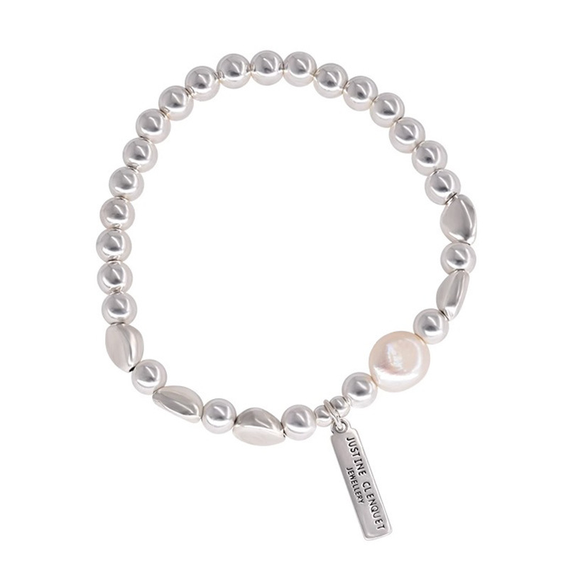 Silver Bean Pearl Bracelet Women's Fashionable Stretch Light Luxury Niche Exquisite Hand Jewelry