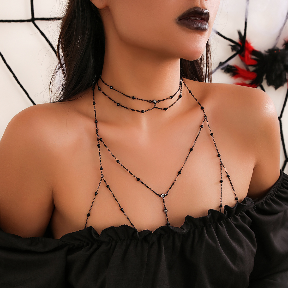 Sparkling Diamond Pendant Tassel Necklace Chest Chain