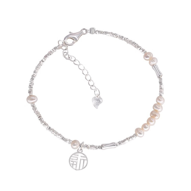 Fortune Character Pearl Broken Silver Bracelet Women's Fashion Light Luxury Versatile Hand Accessories
