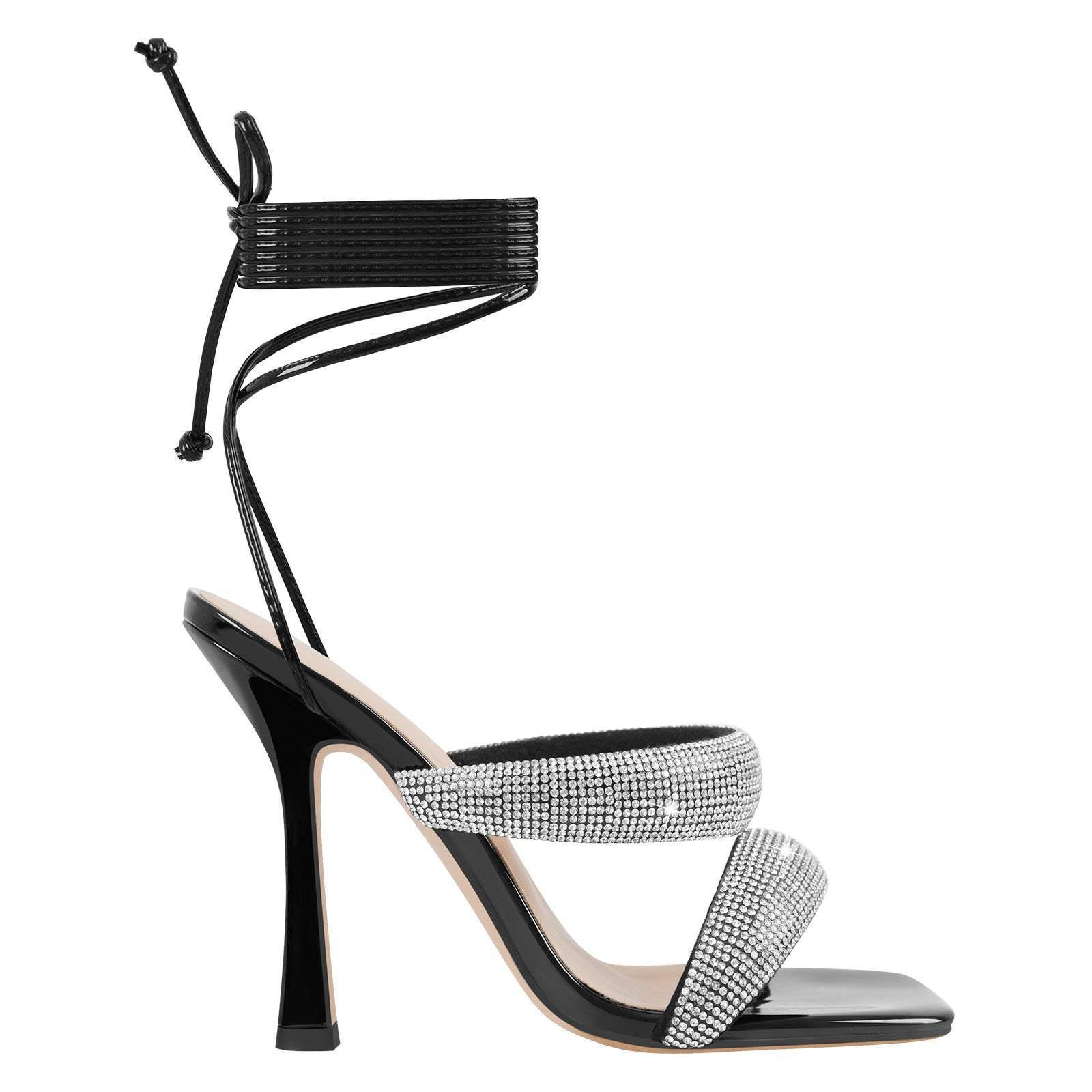 Square toe stiletto heel fish mouth hollow heel strap fashion catwalk large size sandals