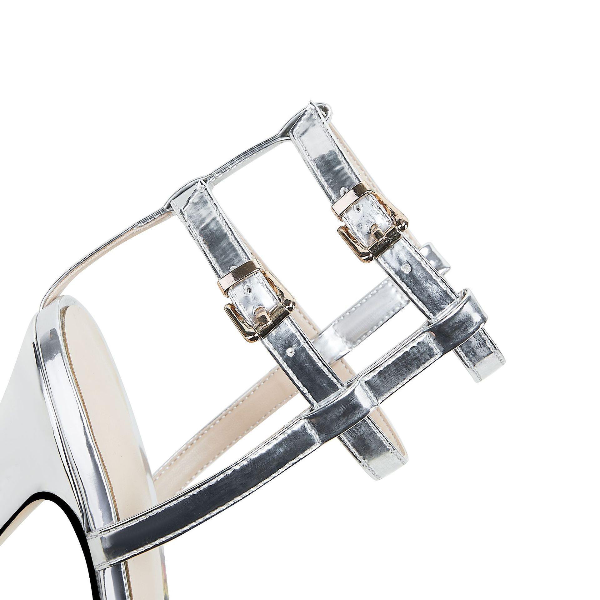 Sexy round toe fish mouth waterproof platform strappy stiletto heel large size sandals for women