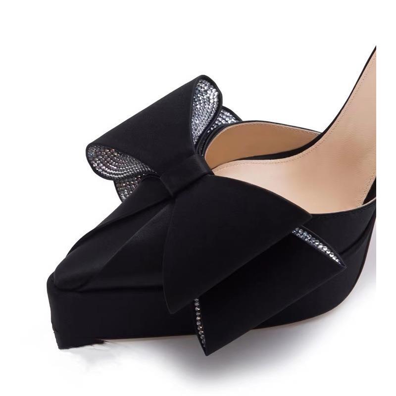 Pointed toe hollow one-line buckle bow waterproof platform high heel sandals for women