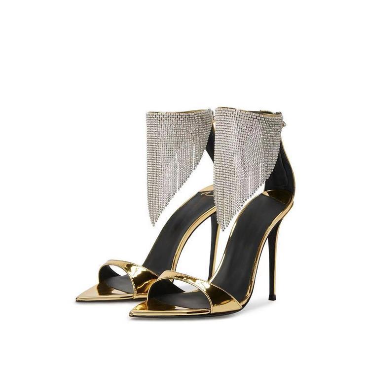 Popular new pointed high heel long rhinestone tassel bridal sandals
