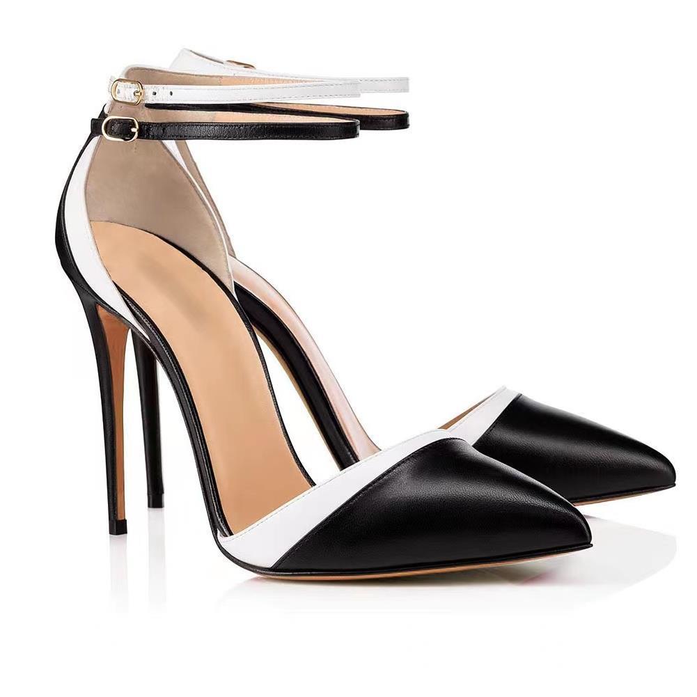 Large size color matching pointed toe hollow stiletto heel sexy closed toe party shoes