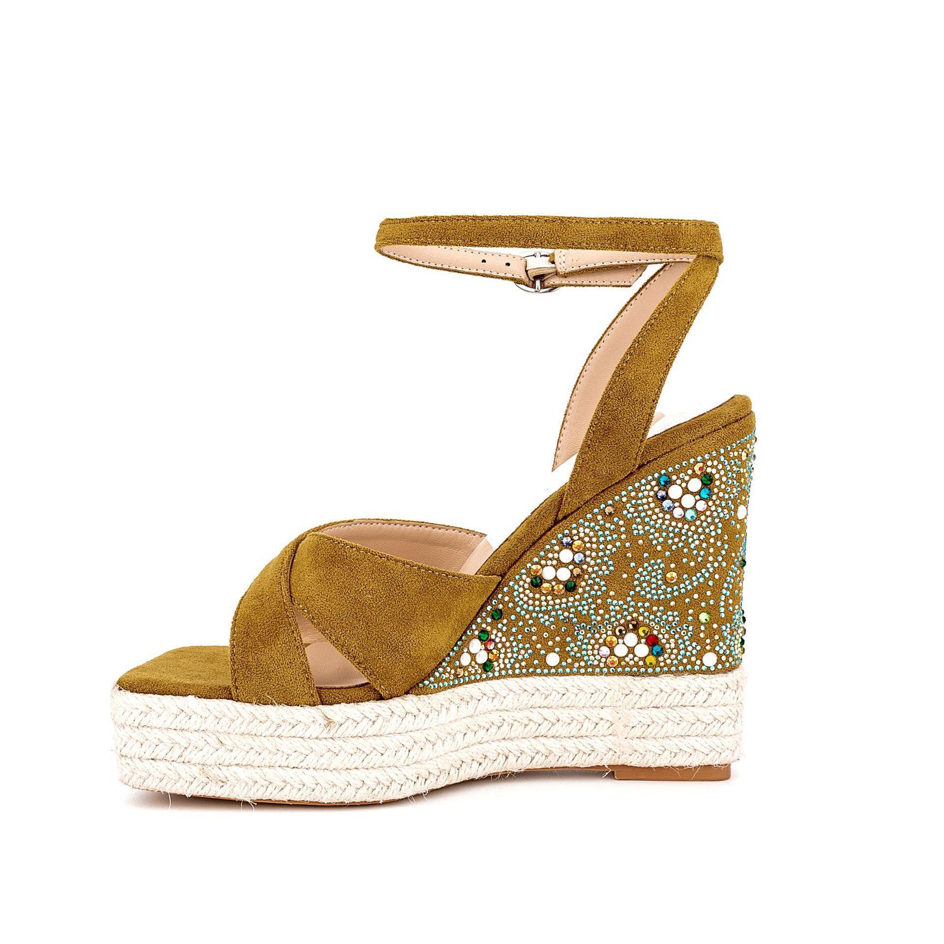 Women's wedge heel rhinestone thick bottom high heel sandals fashionable brown waterproof platform frosted leather fish mouth shoes open toe