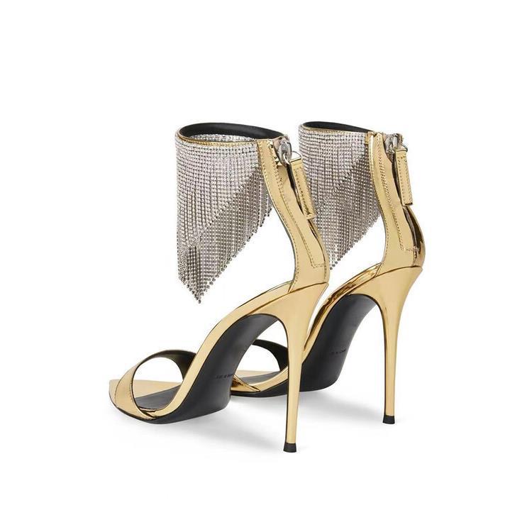 Popular new pointed high heel long rhinestone tassel bridal sandals