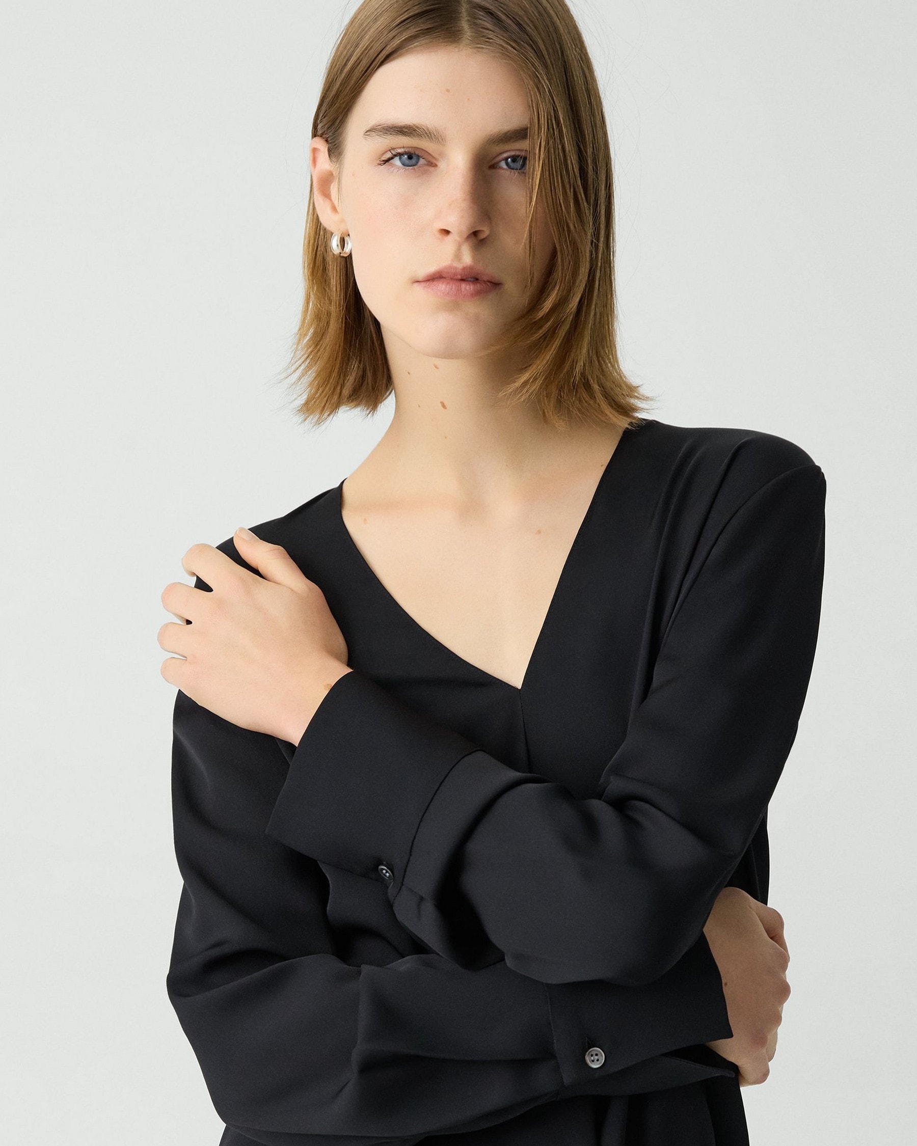 Relaxed V-Neck Blouse in Silk Georgette