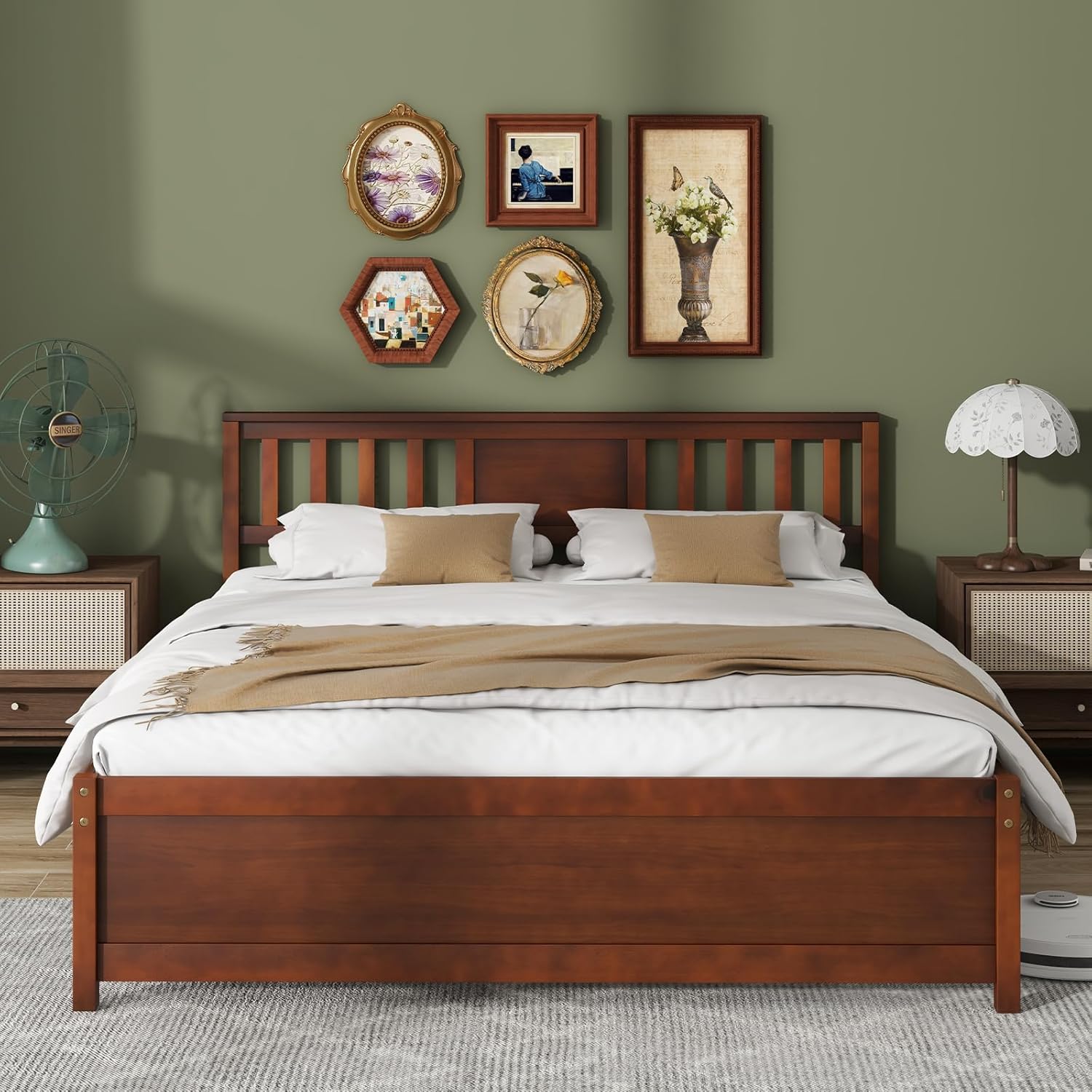 Giantex Queen Size Solid Wood Platform Bed Frame, Mid Century Queen Bed