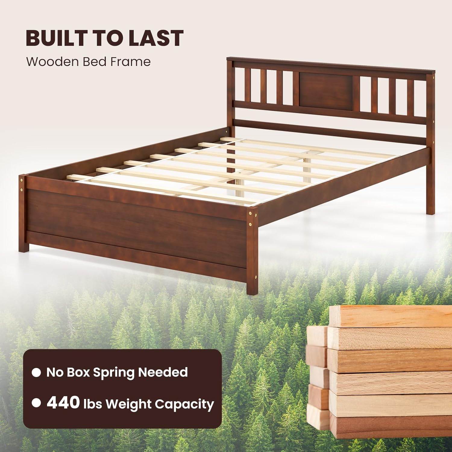 Giantex Queen Size Solid Wood Platform Bed Frame, Mid Century Queen Bed