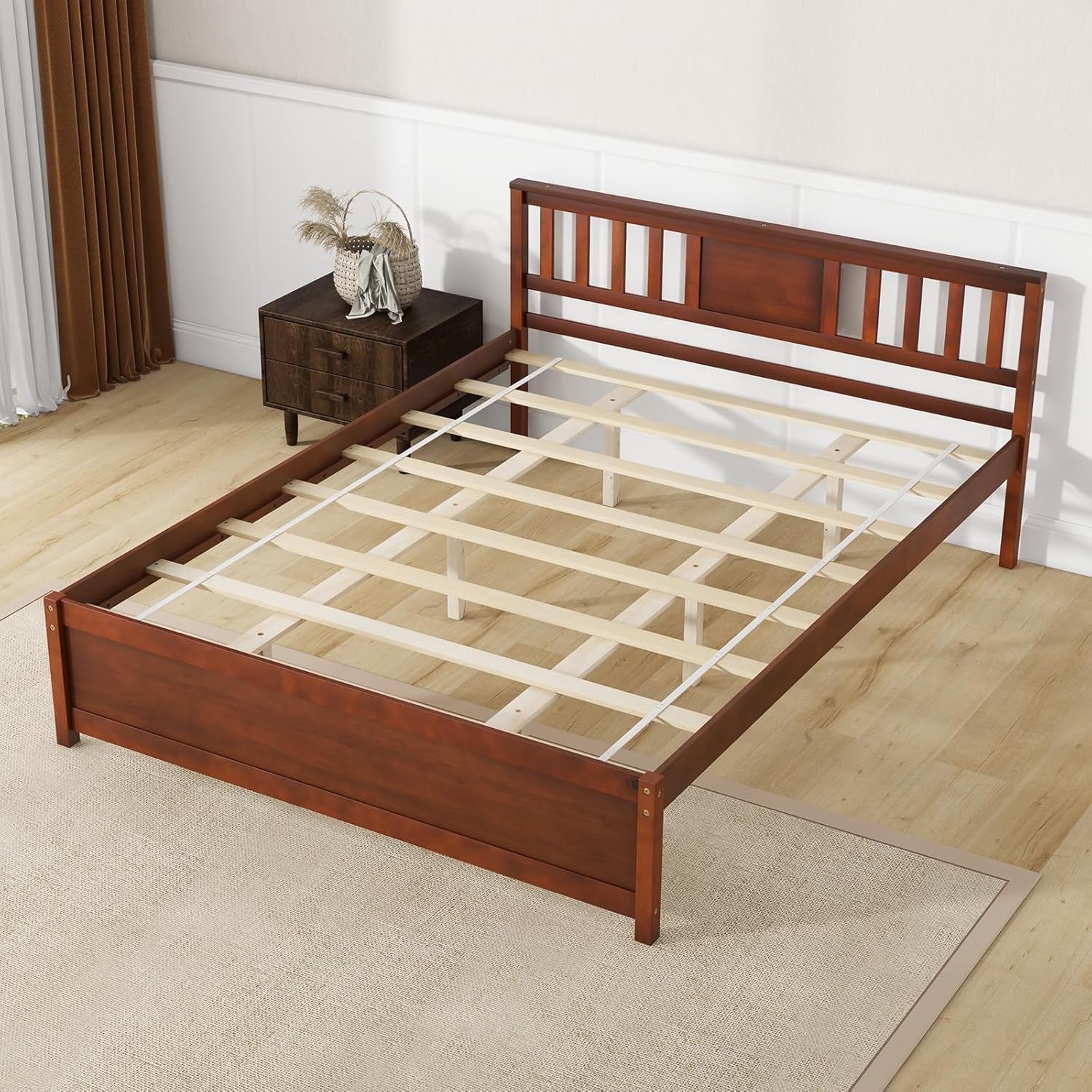 Giantex Queen Size Solid Wood Platform Bed Frame, Mid Century Queen Bed