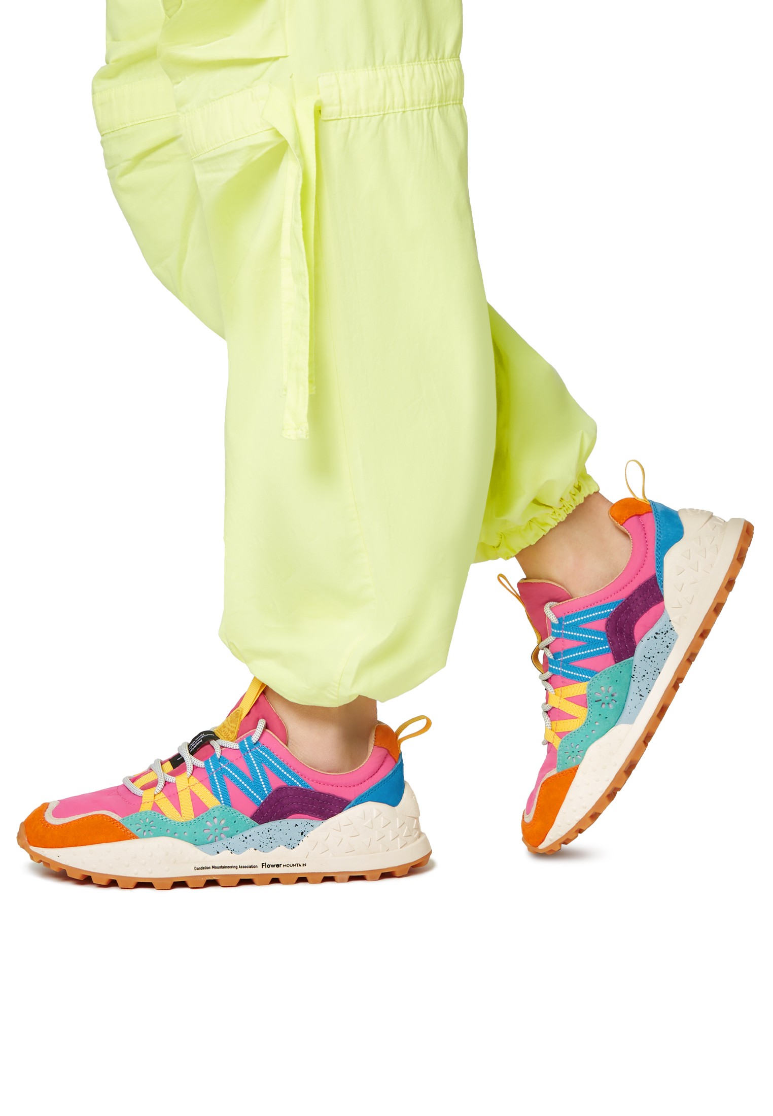 WASHI WOMAN - Suede and technical fabric sneakers - Fuchsia-Orange