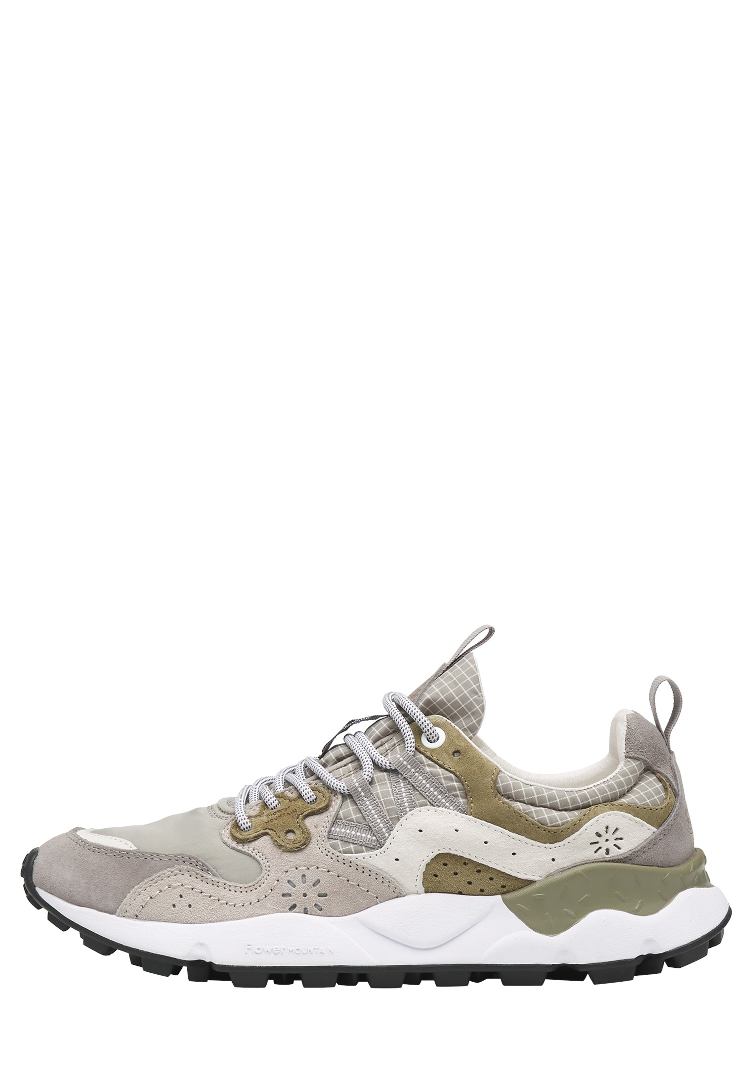 YAMANO 3 MAN - Suede and technical fabric sneakers - Grey-Army green