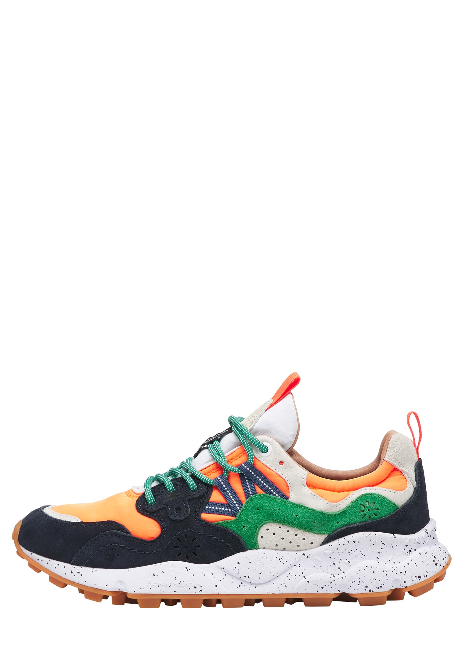 YAMANO 3 MAN - Suede and technical fabric sneakers - Navy-Orange