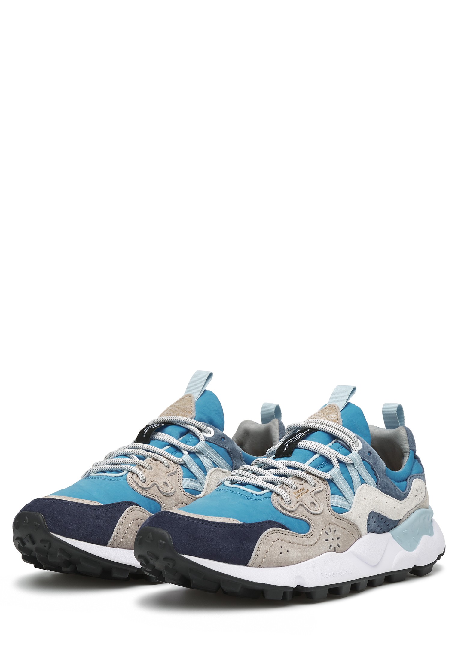 YAMANO 3 MAN - Suede and technical fabric sneakers - Light blue-Grey