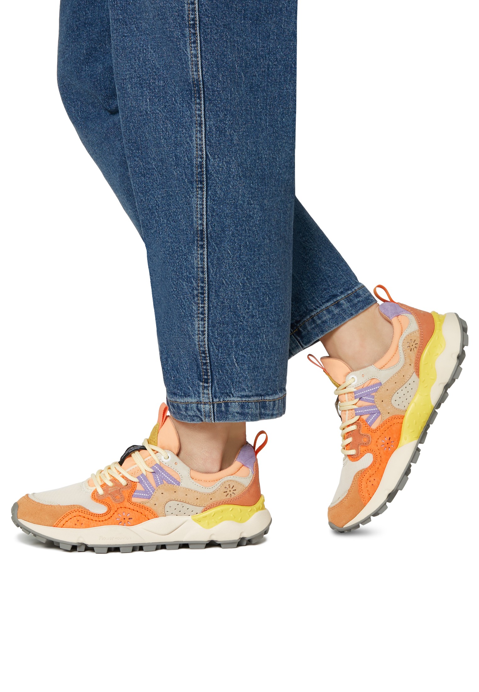 YAMANO 3 WOMAN - Suede and fabric sneakers - Orange-Beige