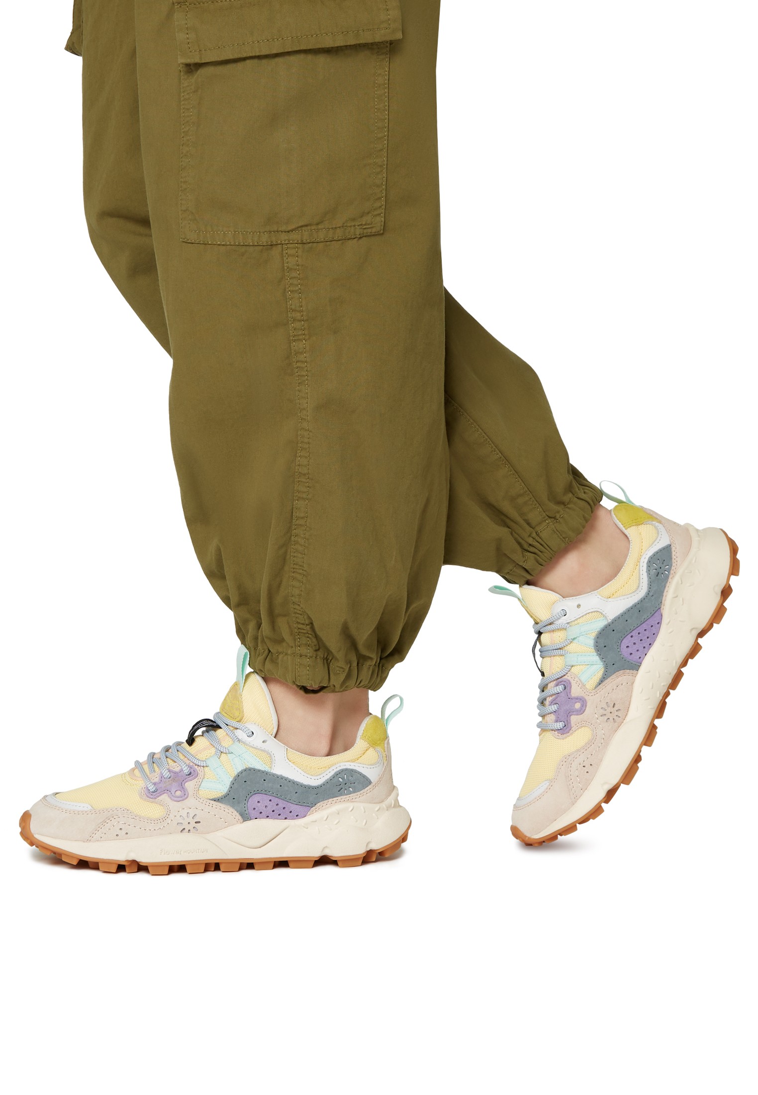 YAMANO 3 WOMAN - Suede and fabric sneakers - Yellow-Beige