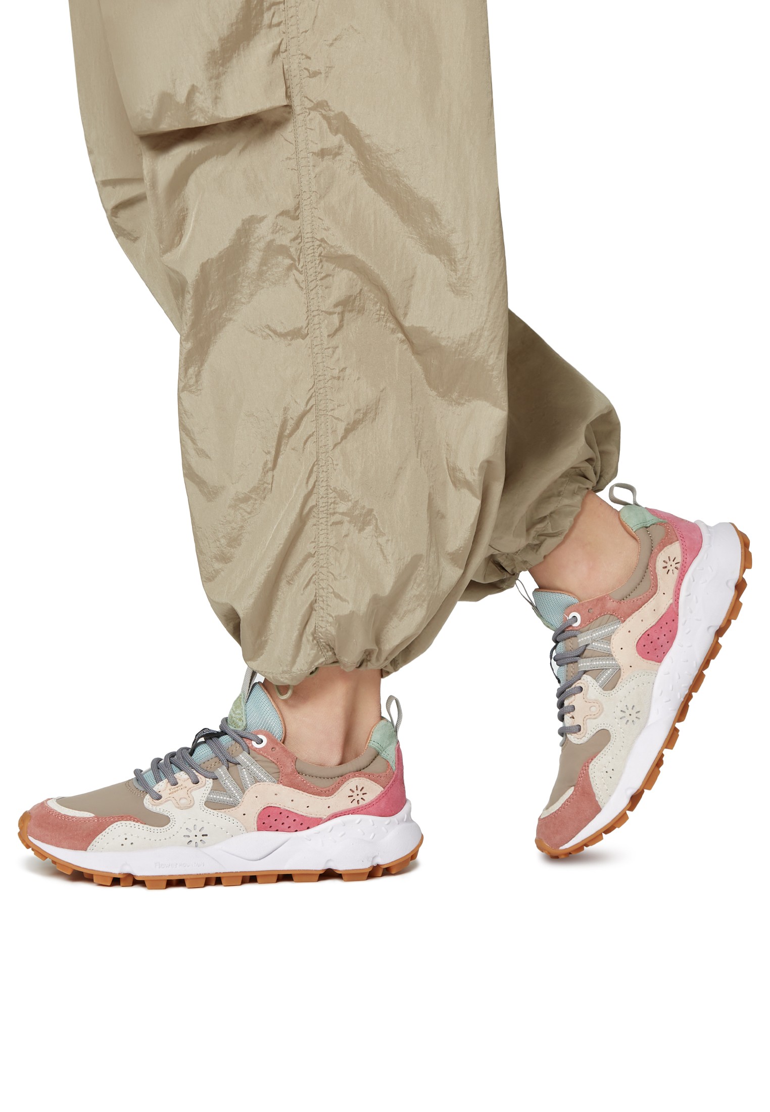 YAMANO 3 WOMAN - Suede and fabric sneakers - Dove grey-Powder pink