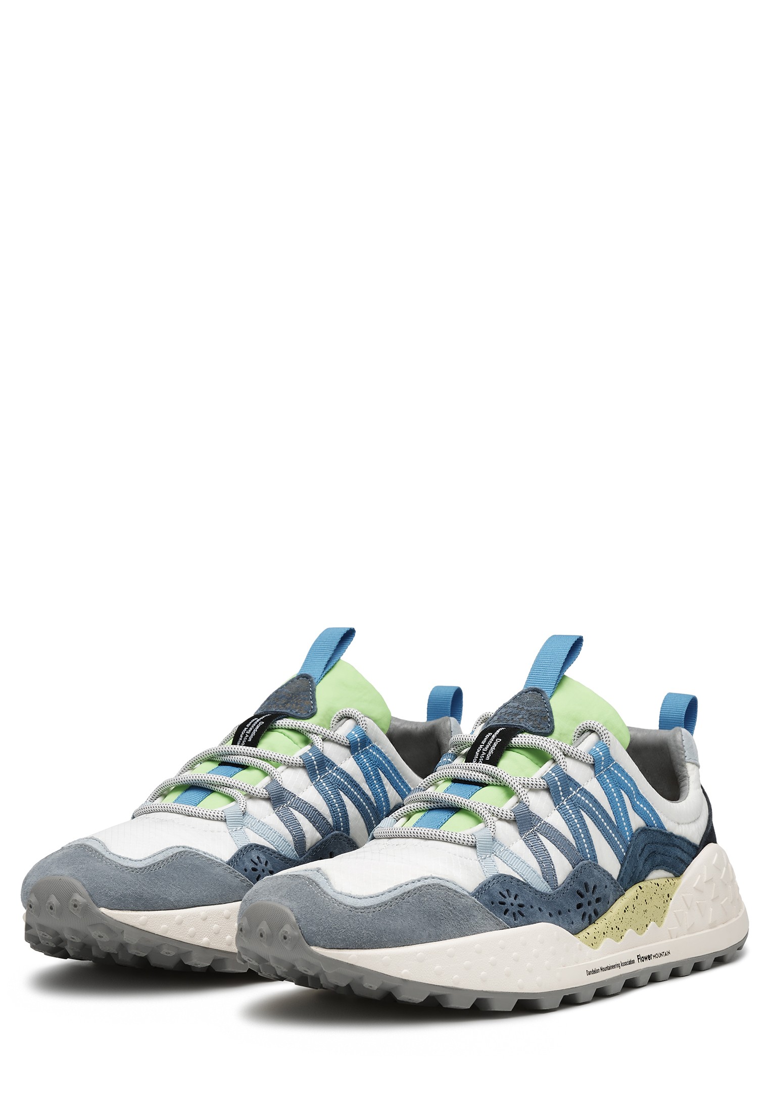 WASHI MAN - Suede and technical fabric sneakers - Light blue-White