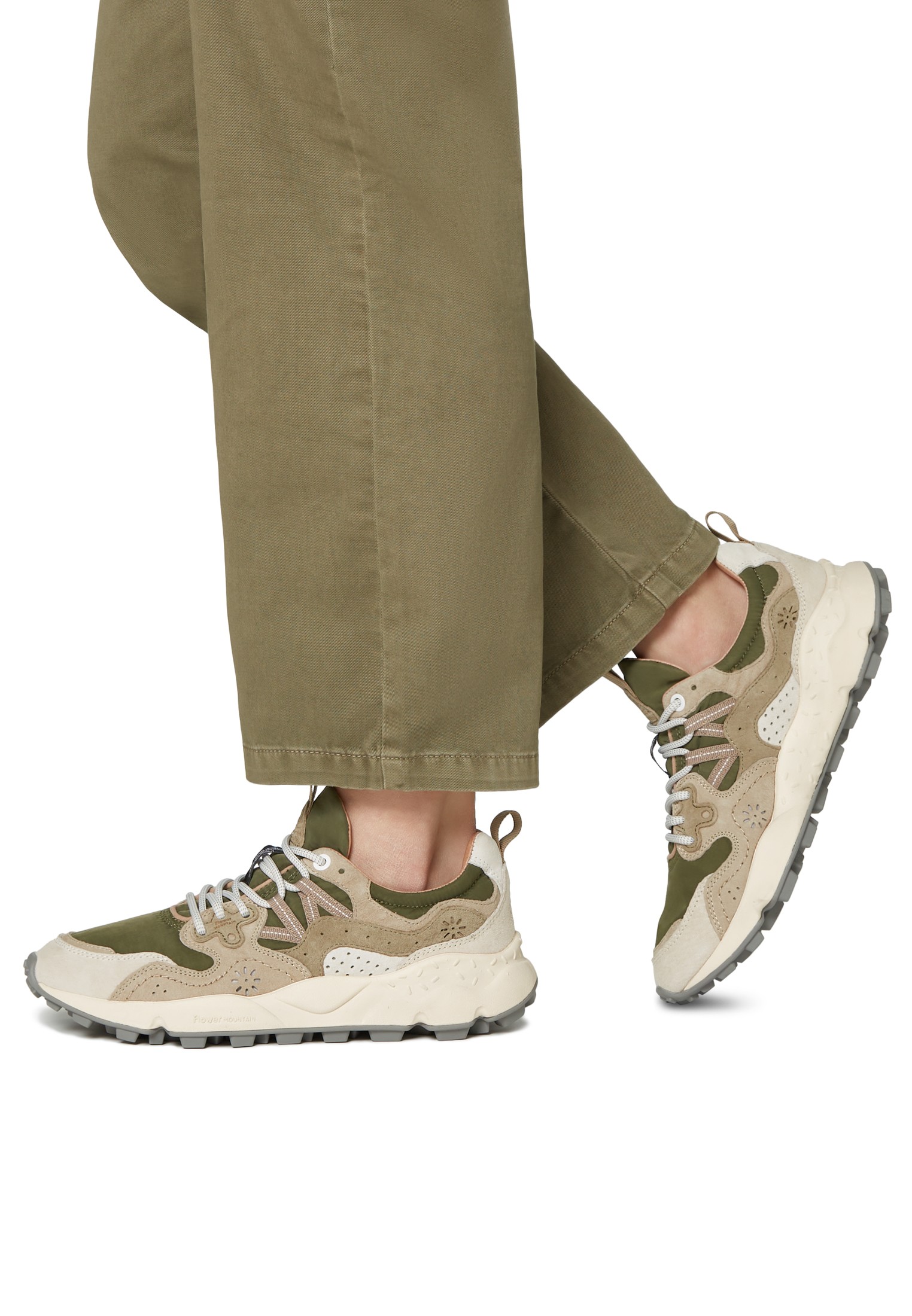 YAMANO 3 UNI - Suede and fabric sneakers - Beige-Army green