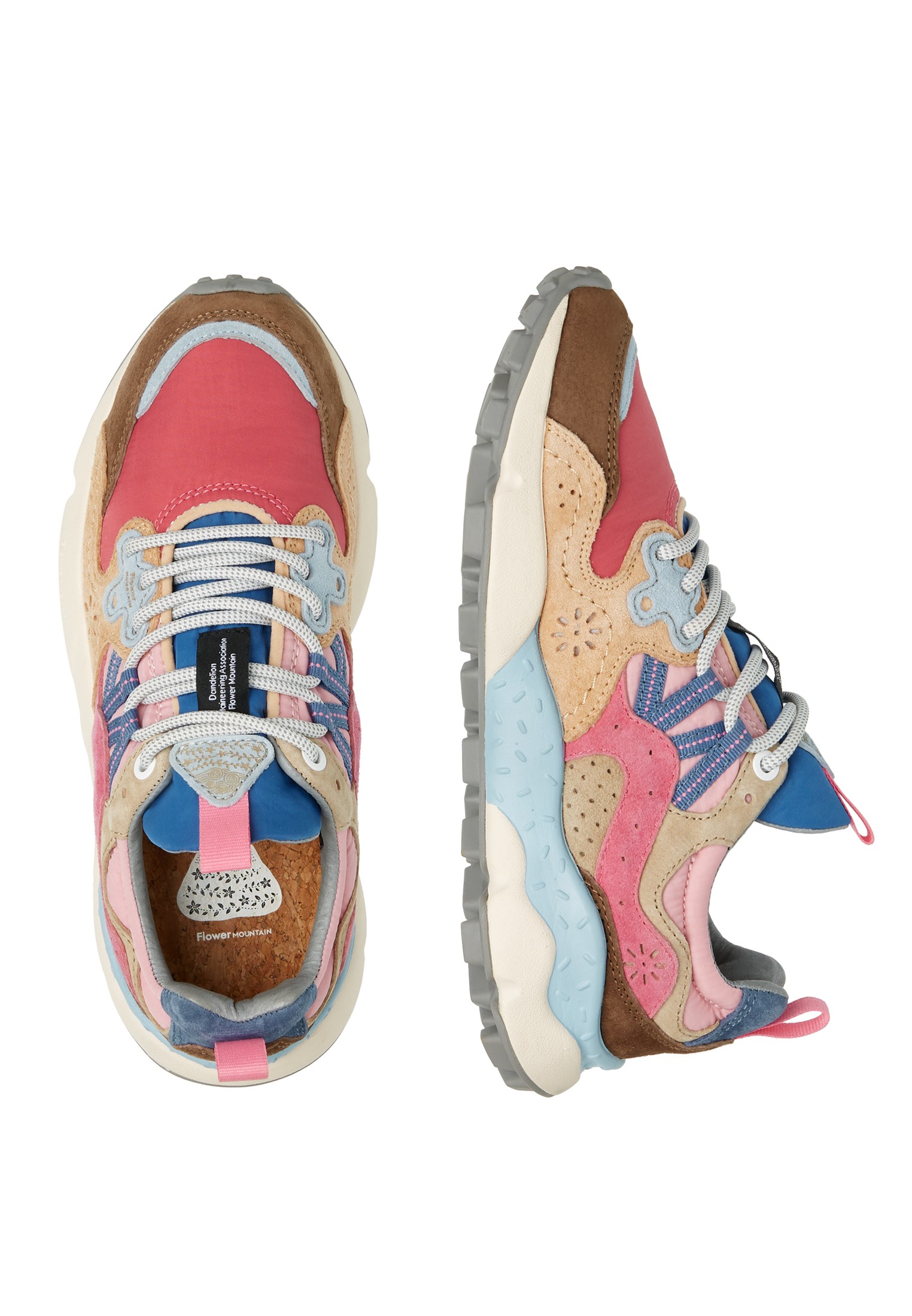 YAMANO 3 WOMAN - Suede and technical fabric sneakers - Pink-Light blue