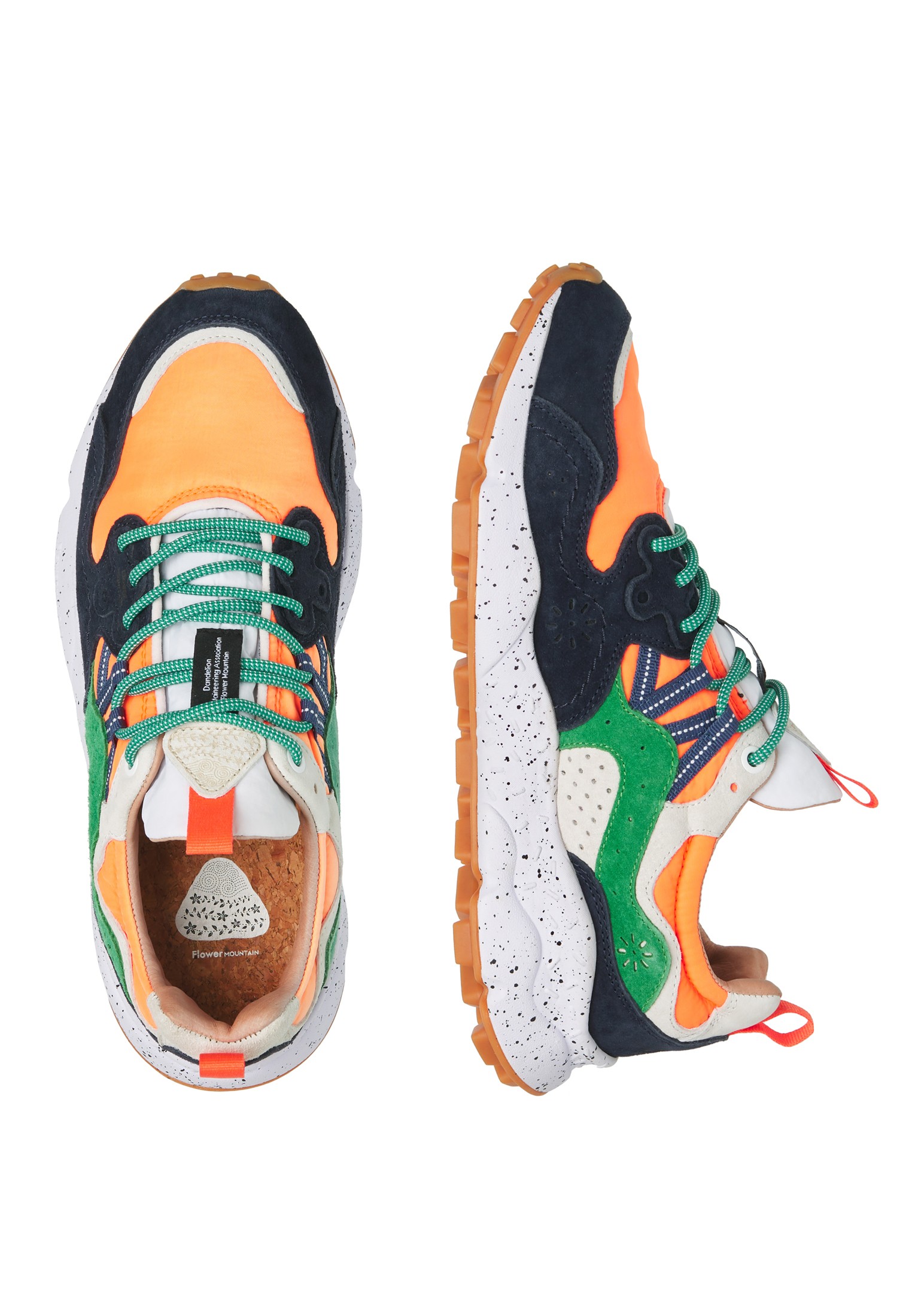 YAMANO 3 MAN - Suede and technical fabric sneakers - Navy-Orange