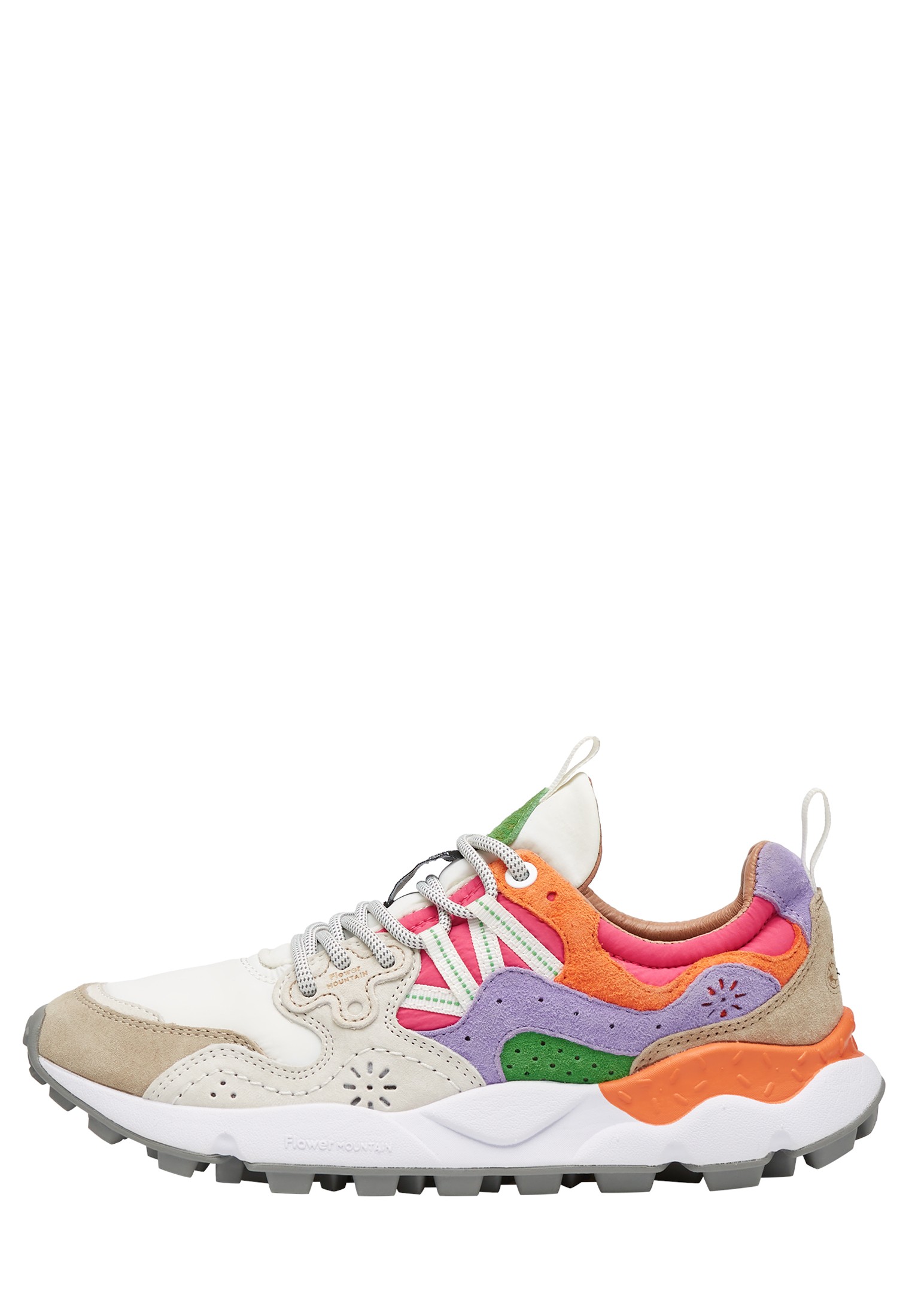 YAMANO 3 WOMAN - Suede and technical fabric sneakers - White-Fuchsia