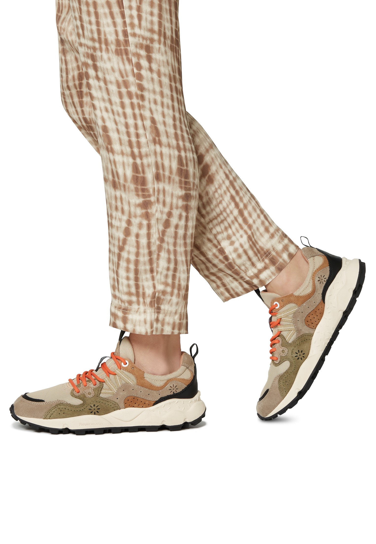 YAMANO 3 UNI - Suede and technical fabric sneakers - Beige-Army green