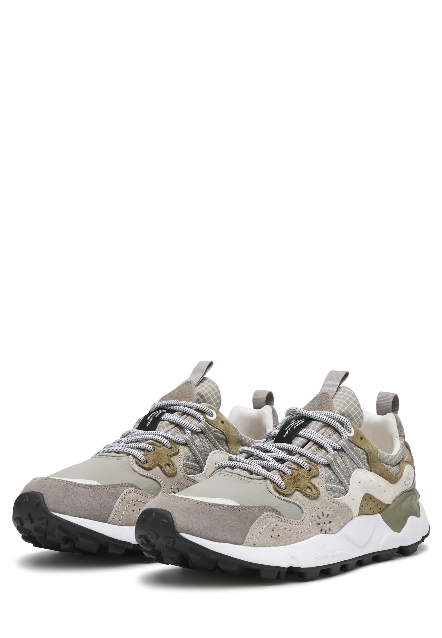 YAMANO 3 MAN - Suede and technical fabric sneakers - Grey-Army green