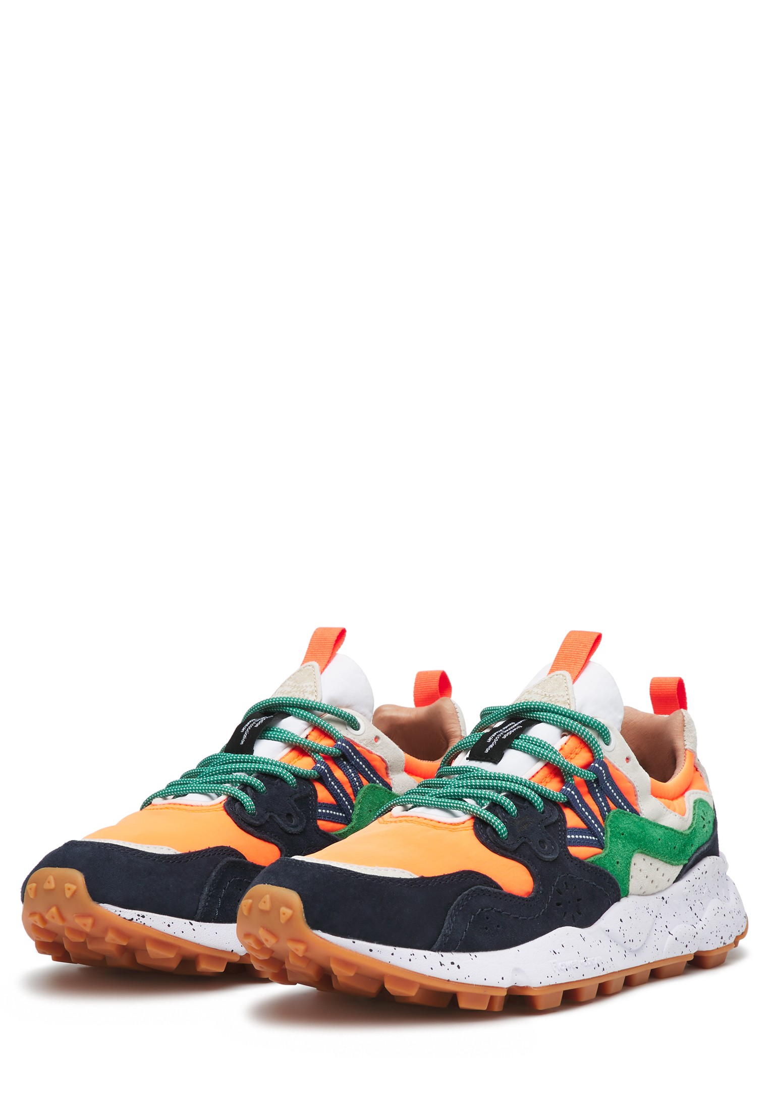 YAMANO 3 MAN - Suede and technical fabric sneakers - Navy-Orange