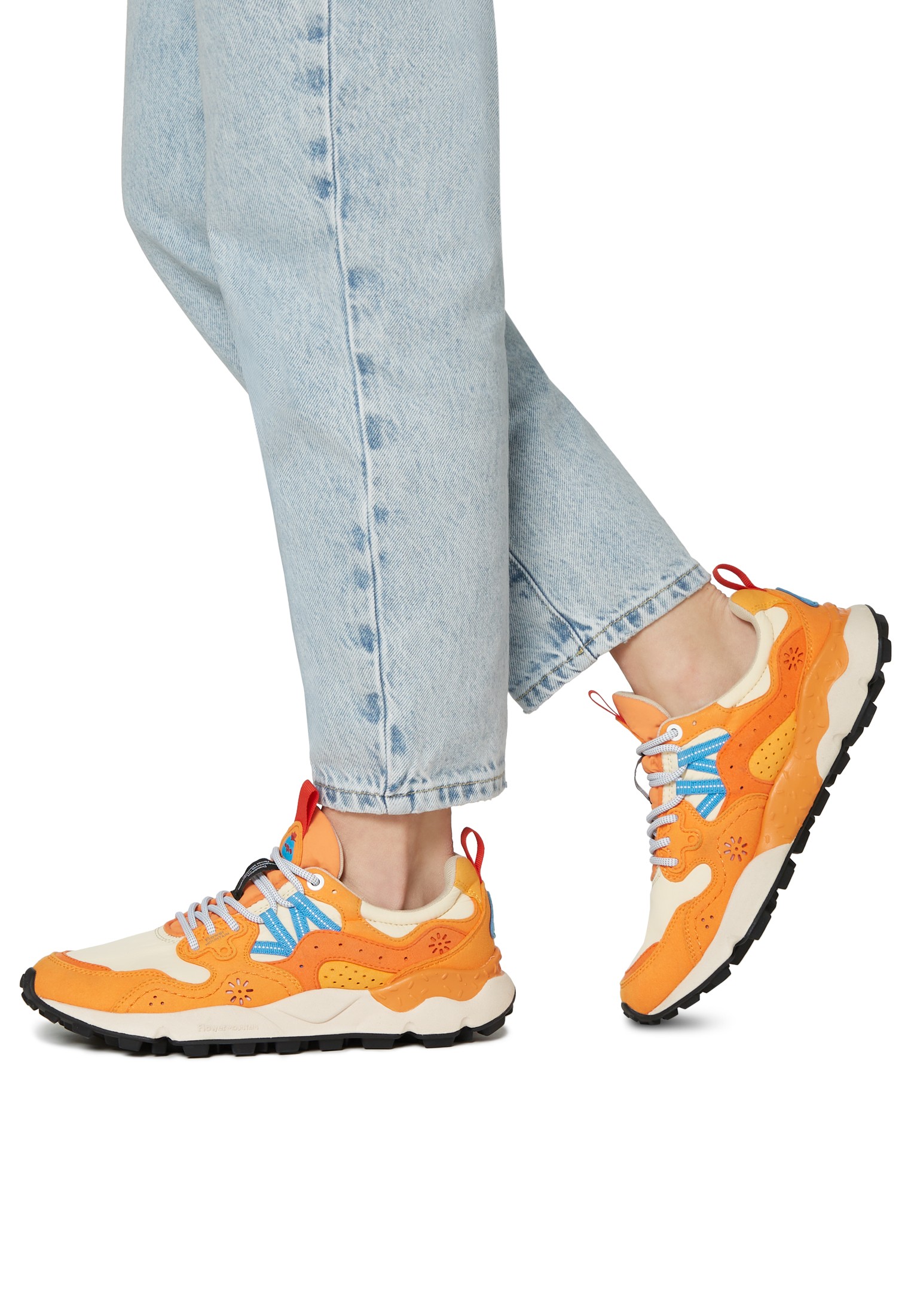 YAMANO 3 UNI BELLEROSE - Faux leather and technical fabric sneakers - Orange-Beige