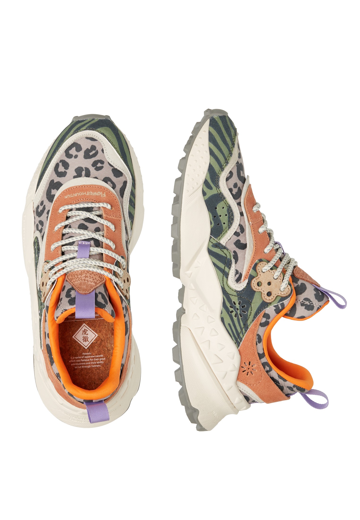 KOTETSU WOMAN - Suede and technical fabric sneakers - Sage-Tan