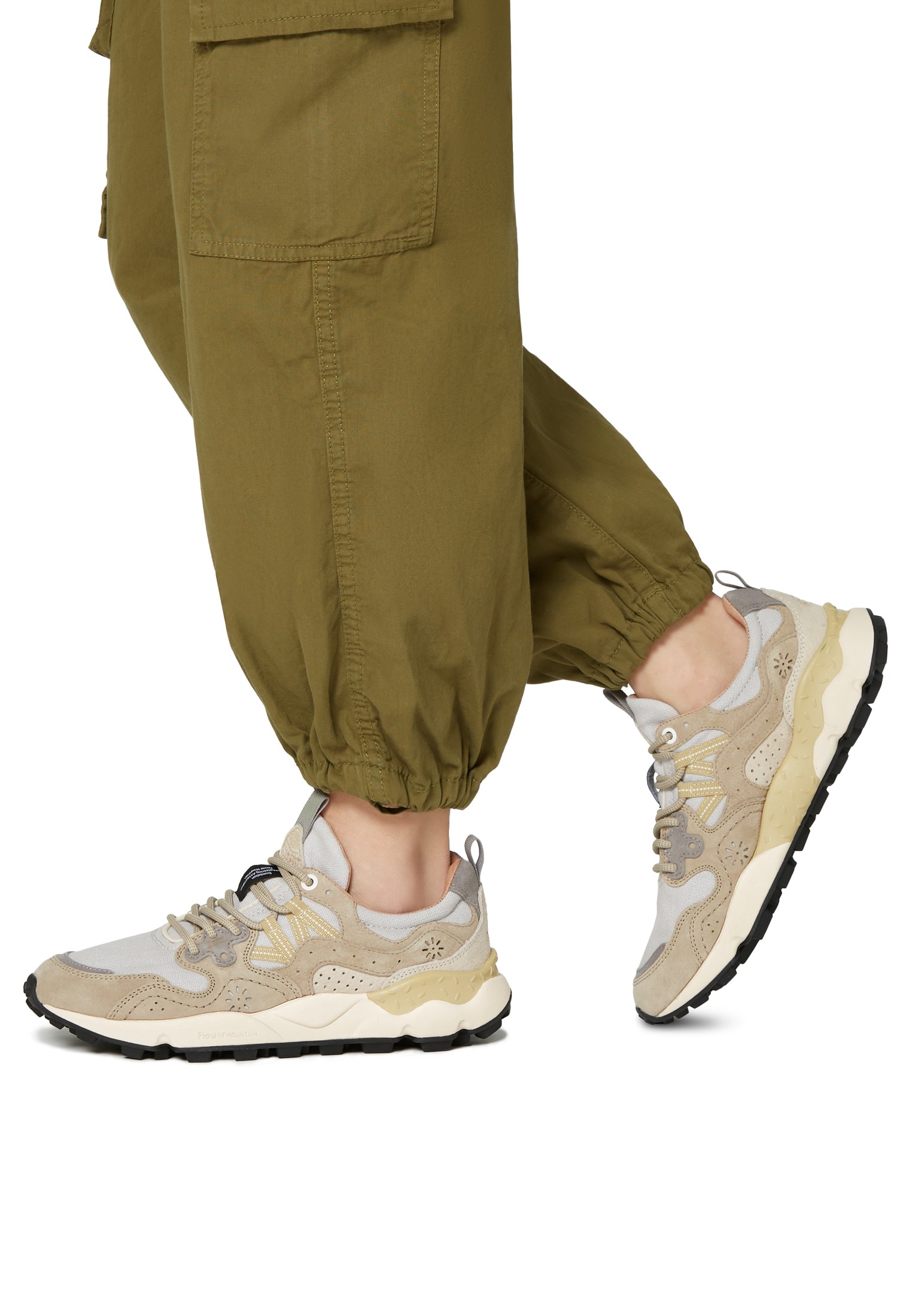YAMANO 3 UNI - Suede and technical fabric sneakers - Beige-White