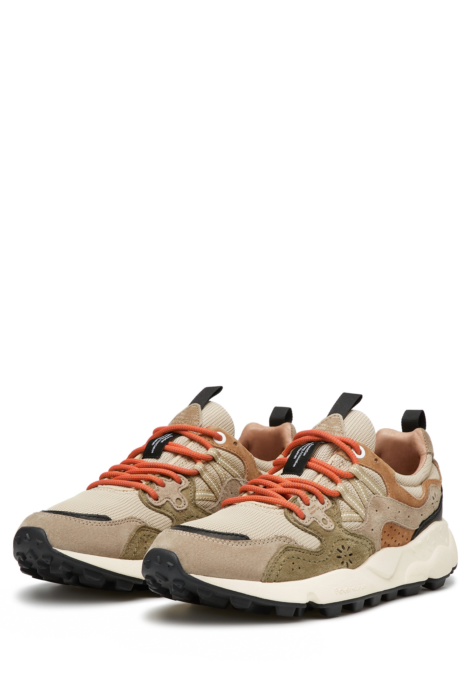 YAMANO 3 UNI - Suede and technical fabric sneakers - Beige-Army green