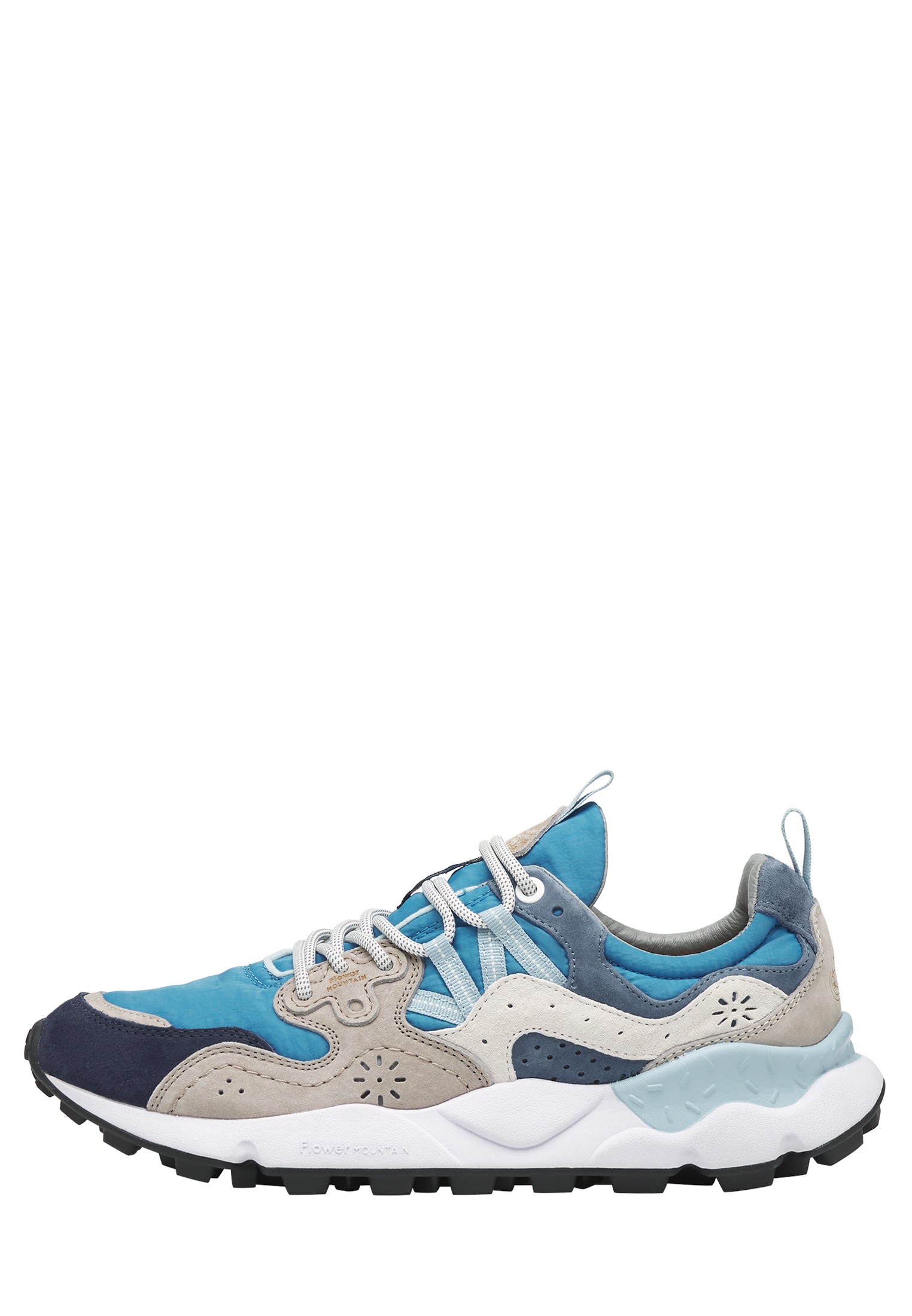 YAMANO 3 MAN - Suede and technical fabric sneakers - Light blue-Grey