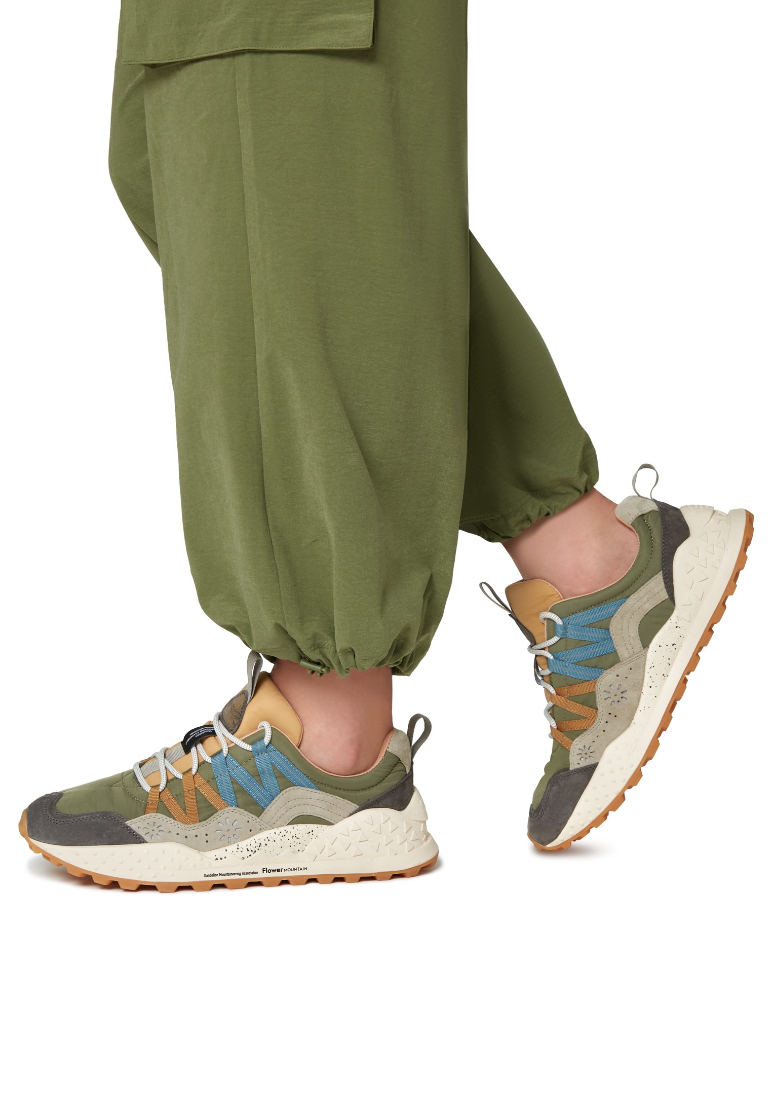WASHI MAN - Suede and technical fabric sneakers - Military-Beige