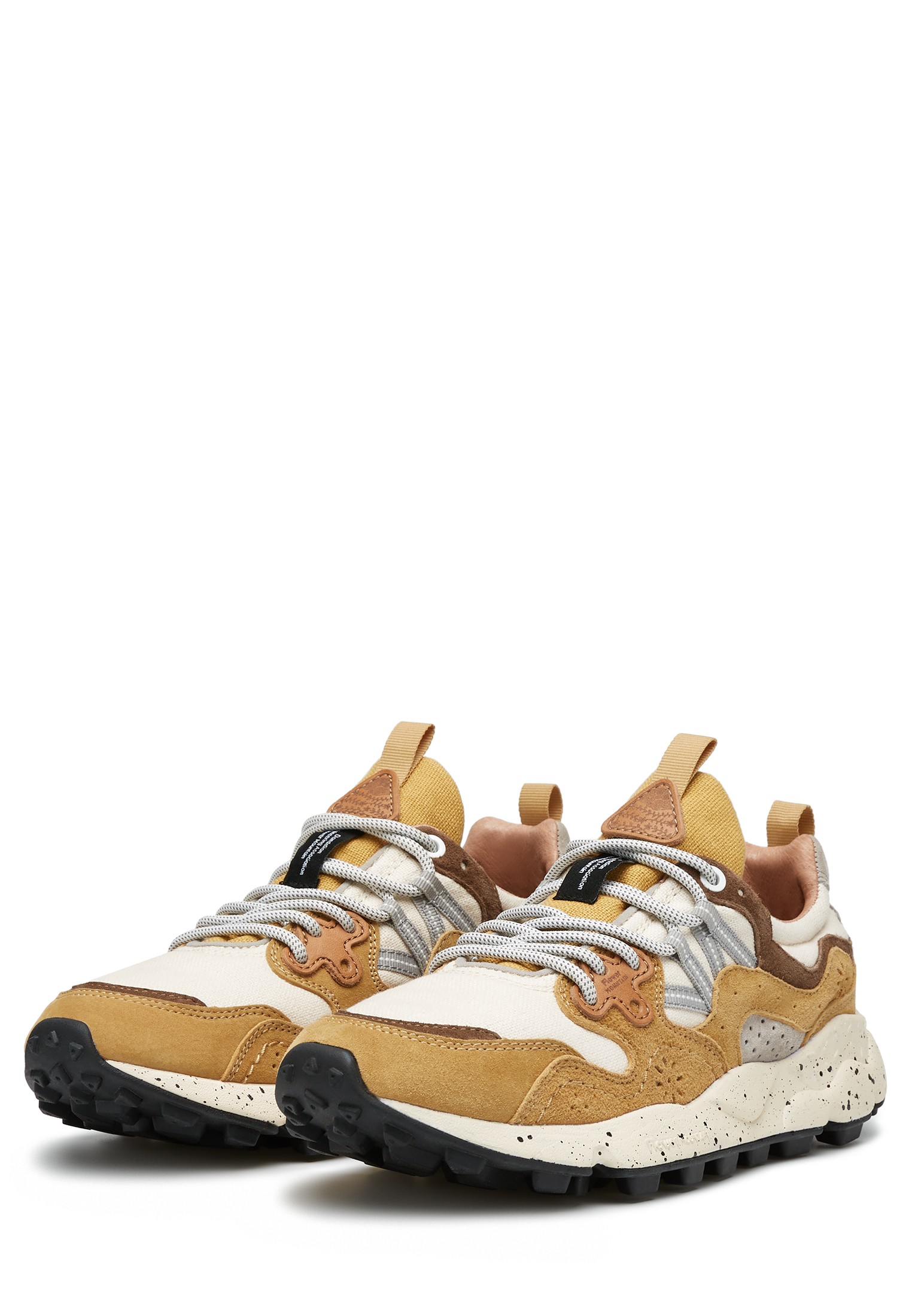YAMANO 3 UNI - Suede and technical fabric sneakers - Ocher-White
