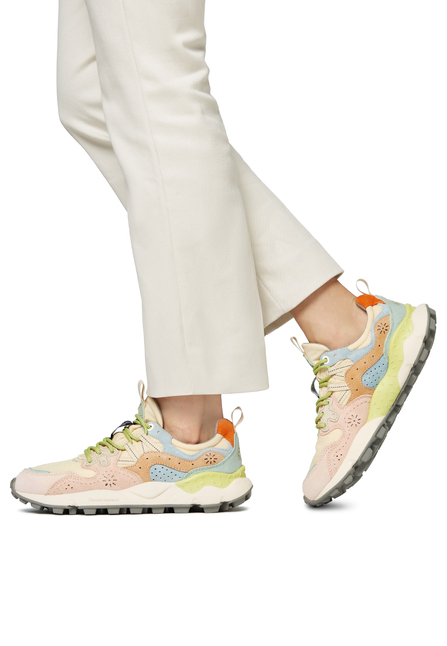 YAMANO 3 WOMAN - Suede and technical fabric sneakers - Pink-Beige